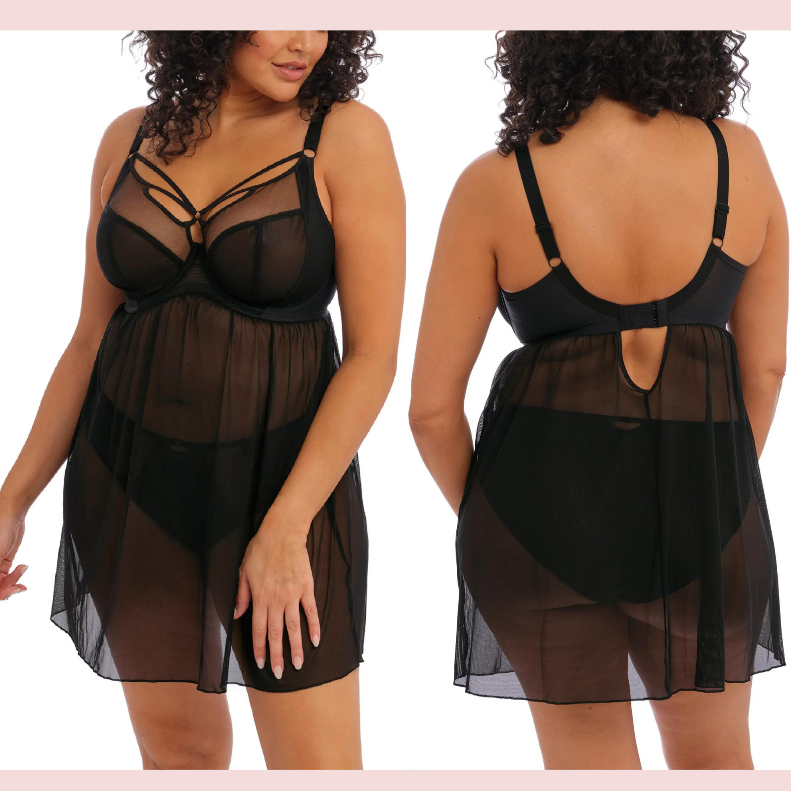 NWD $78 Elomi [ 38I US ] Sachi Full Figure Underwire Babydoll Dress Black #T1341