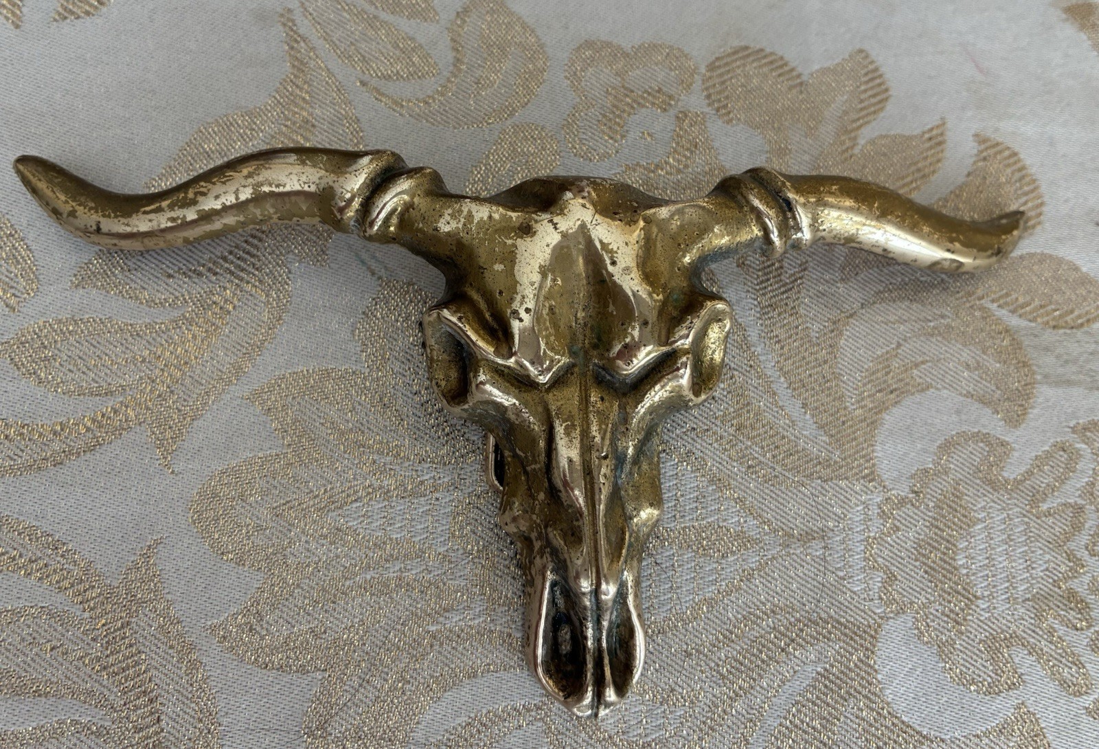 Vintage BARON Brass Longhorn Belt Buckle W/ sz 36 1.7” Leather Belt & 2nd Buckle