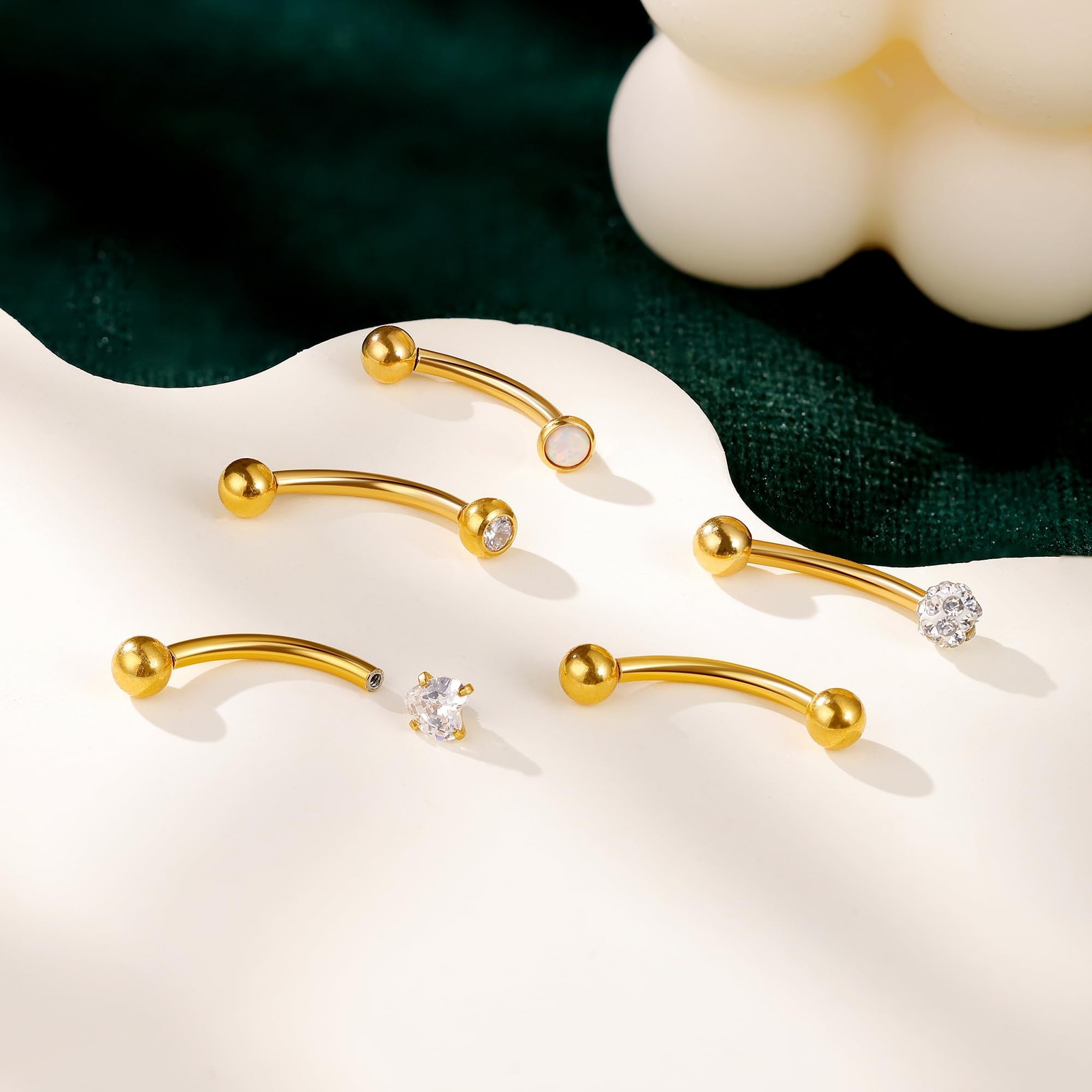 LOREMOW 5Pcs 14G Surgical Steel Small Belly Button Ring Bar Length: 8MM, Gold