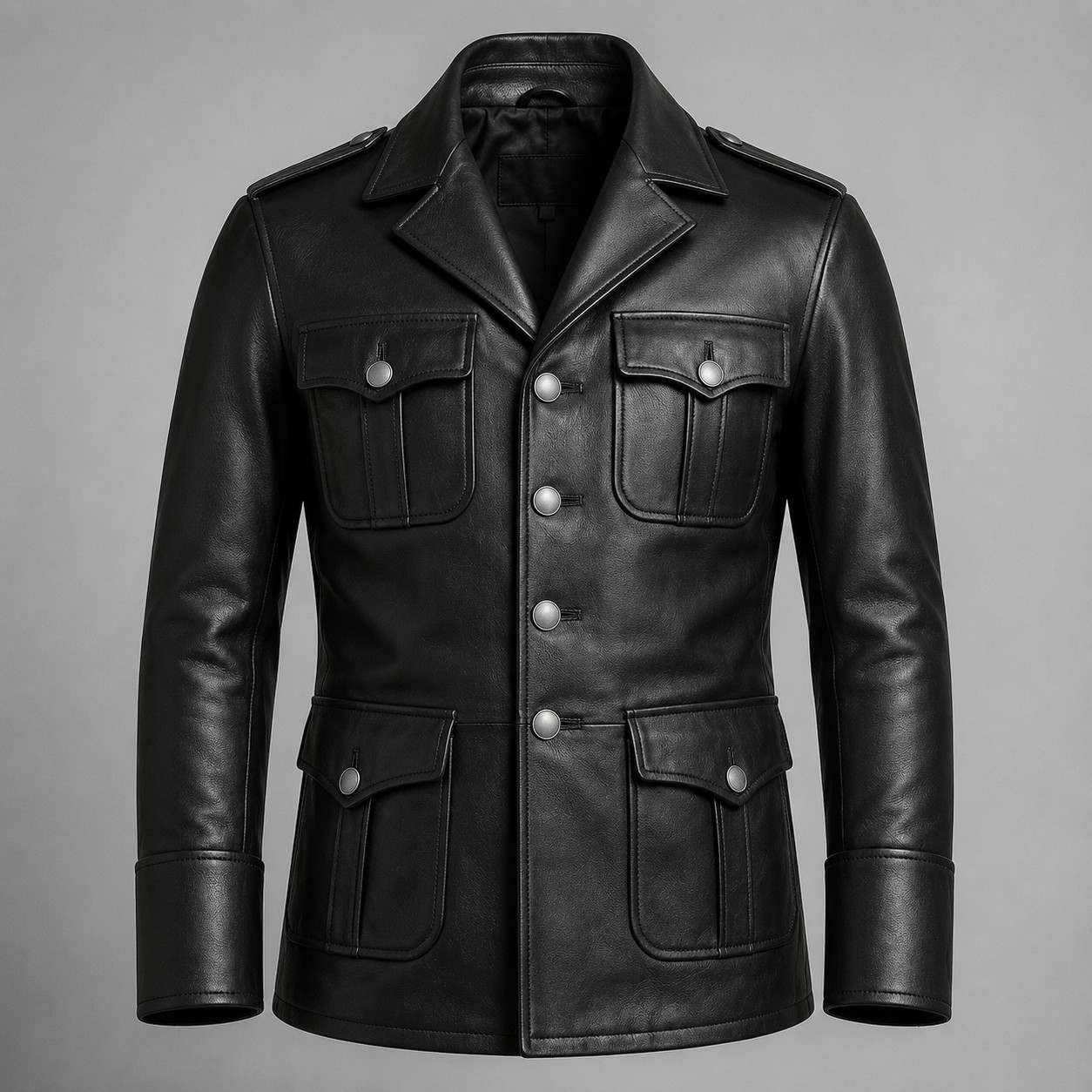 Women’s Black Genuine Leather Safari Utility Jacket Fitted Moto Coat