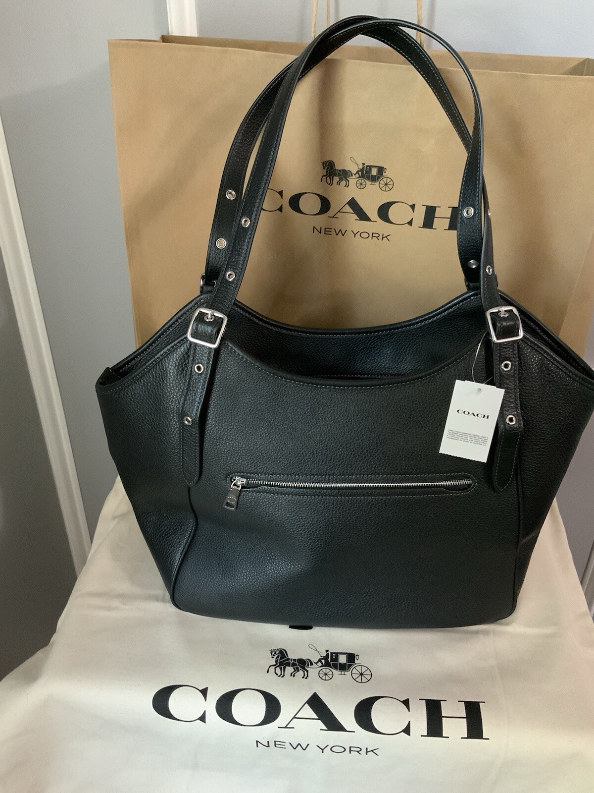 COACH LARGE BLACK LEATHER MEADOW ZIP TOP SHOULDER BAG STYLE # CM074 NWT $ 478.00