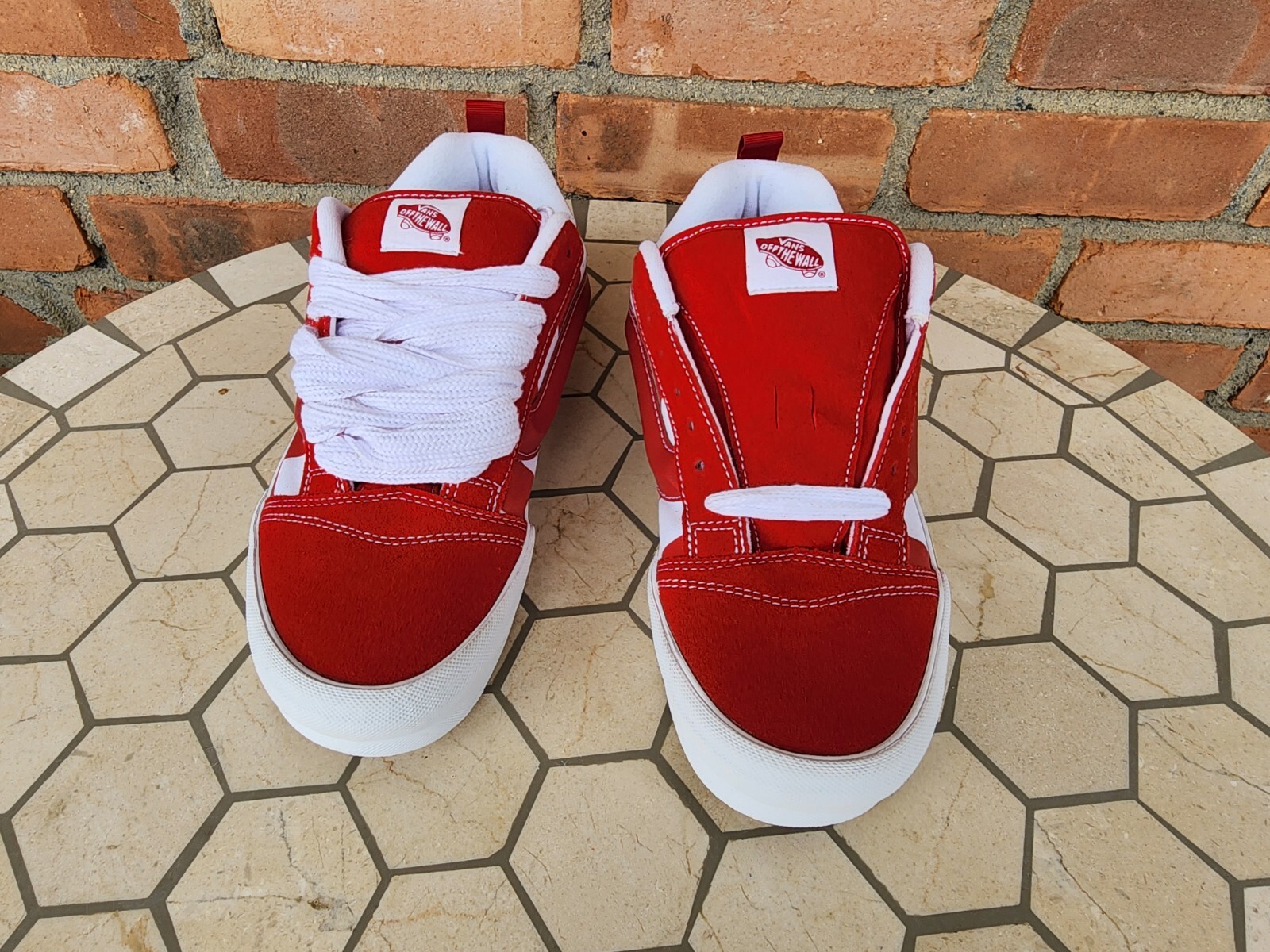 Sz 12 Vans Knu Skool Red White Mega Check Checkerboard Sneakers Men Old