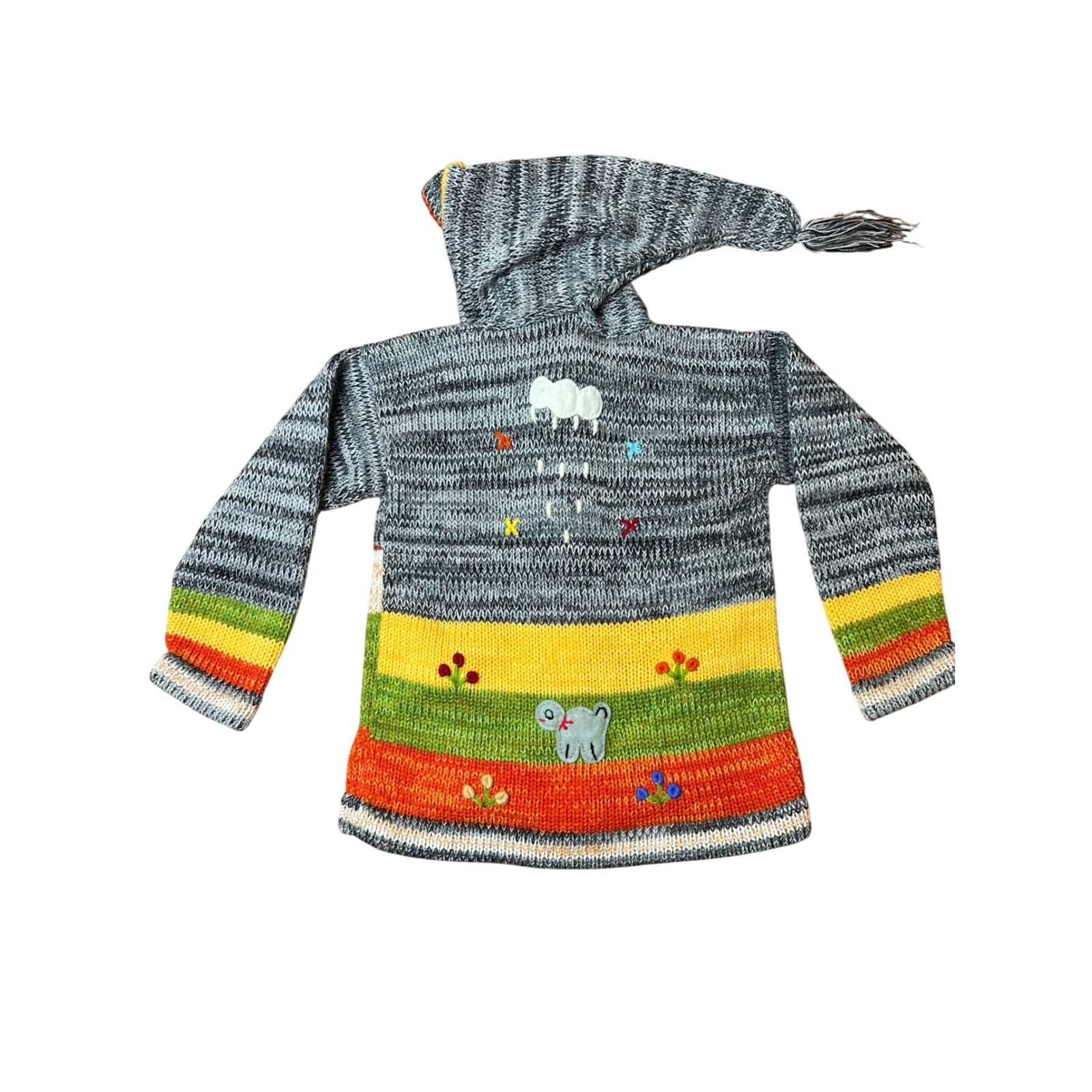 Native Creation Kids Knit Hooded Cardigan Sweater Peru Animals Farm Scene Size M