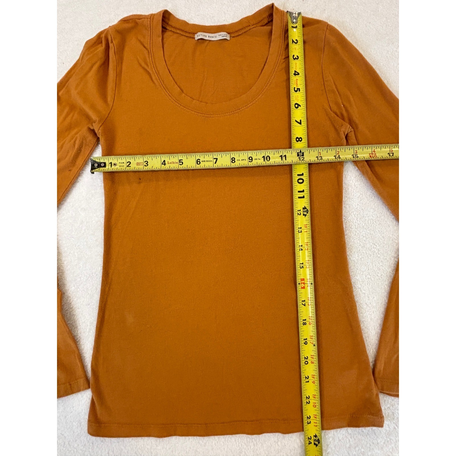 Active Basic Womens Long Sleeve Scoop Neck Top Burnt Orange Rust Size Medium