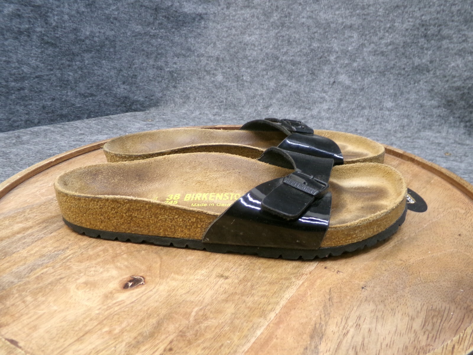 Birkenstock Madrid Womens Black Patent Birko Flor Slide Sandals Size 38 US 7 Reg