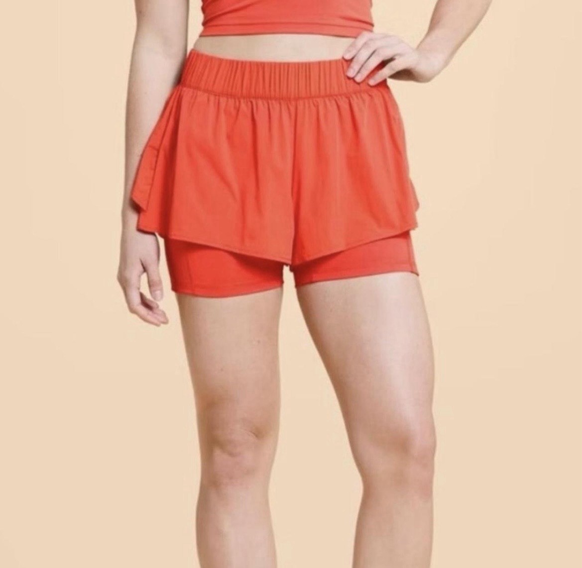 NEW WOMENS ORANGE BLOGILATES RUFFLE SHORTS SIZE XL