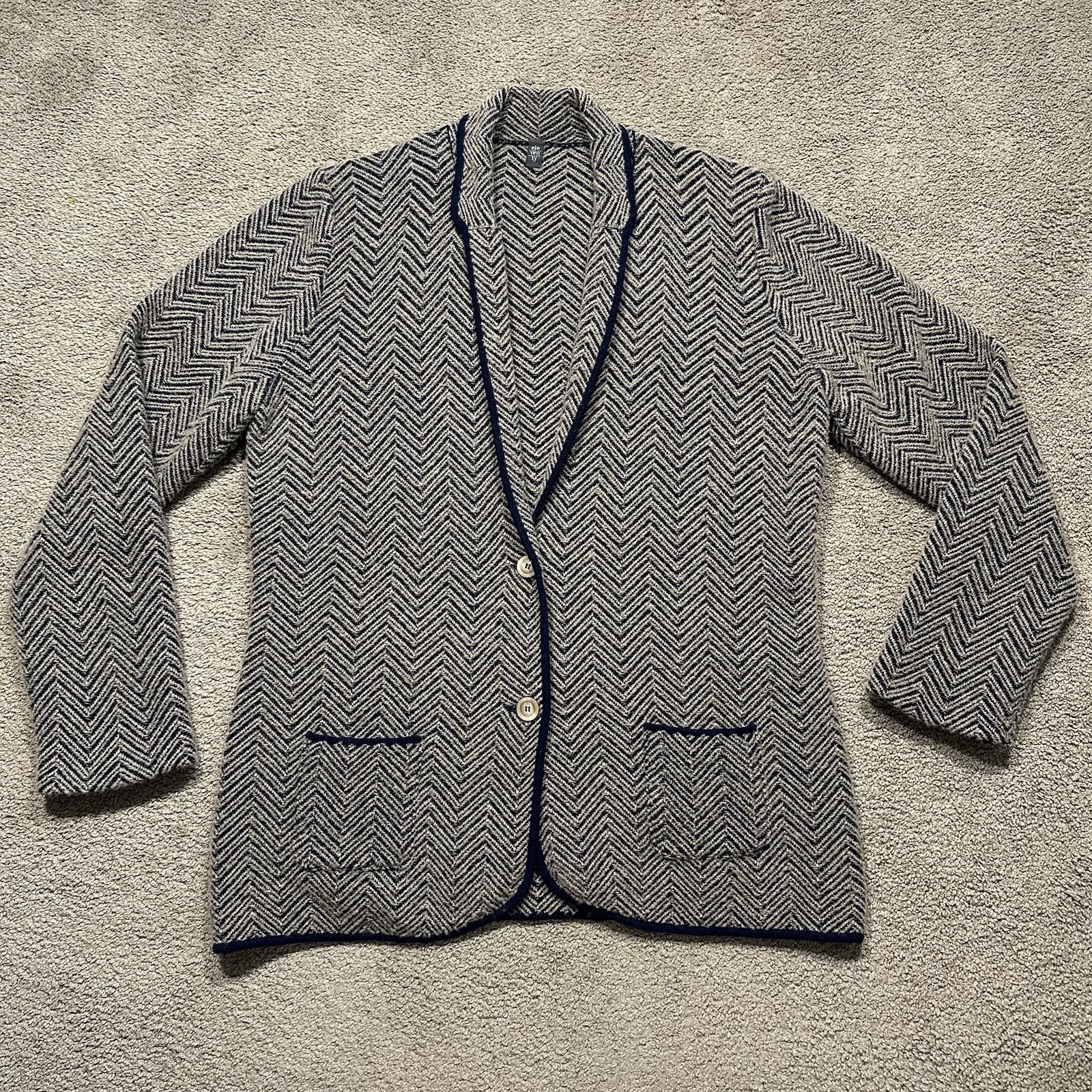 Eleventy Herringbone Knit Blazer Womens XXL Blue Gray 90% Wool 10% Cashmere