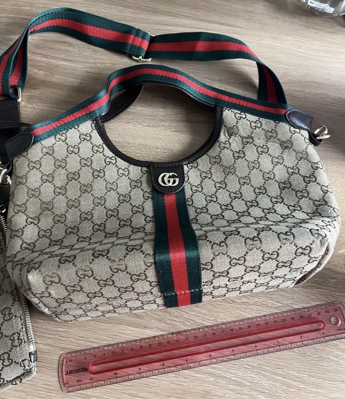 Canvas Monogram Stripe Tote Medium Detachable Strap & Pouch