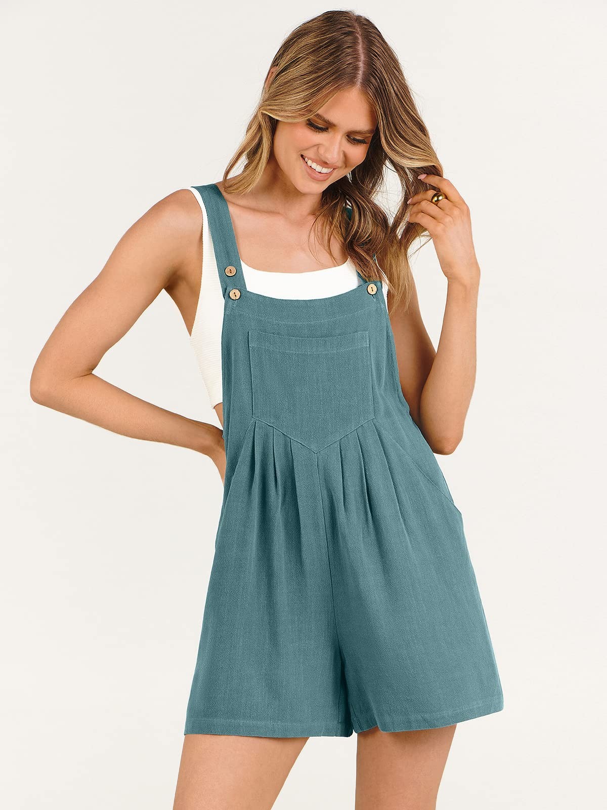 ANRABESS Women’s Summer Casual Rompers Bib Short Overalls Loose Linen Jumpsuit