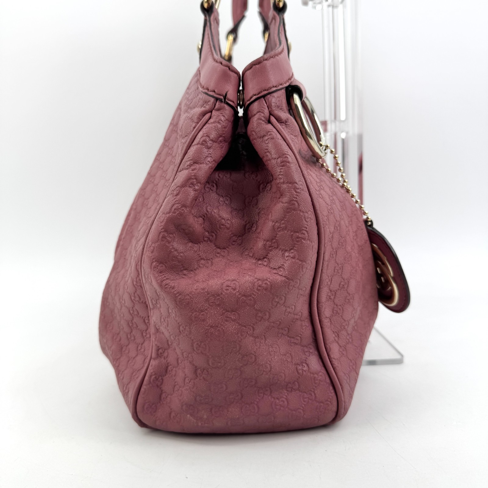 Gucci Shoulder Bag Sukey Leather Shima Micro GG Pink Authentic 420T0450