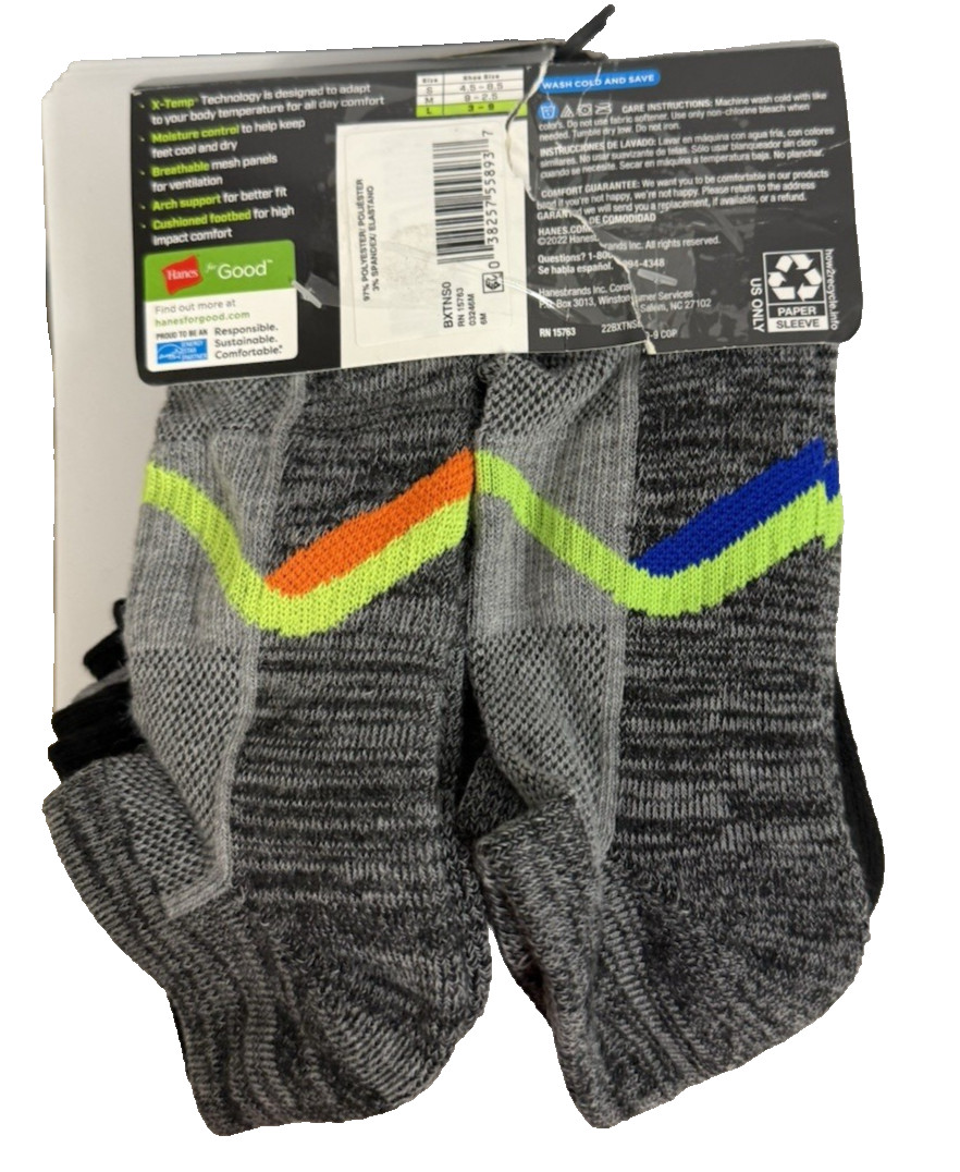 Boys No Show Socks (10-Pack) Hanes X-Temp Performance -Large-Shoe Size-3-9