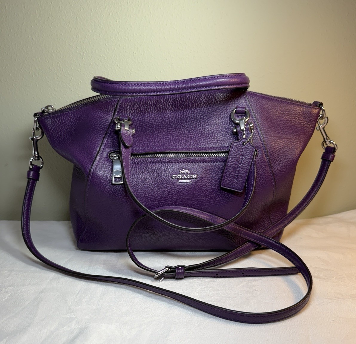 Coach Prairie Purple Pebble Leather Satchel W/Removable Crossbody Strap # 79997