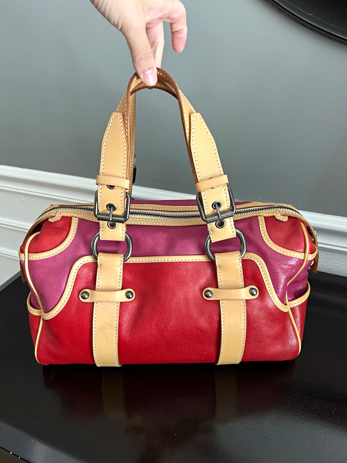 CELINE Vintage Red & Pink Leather Boogie Bag