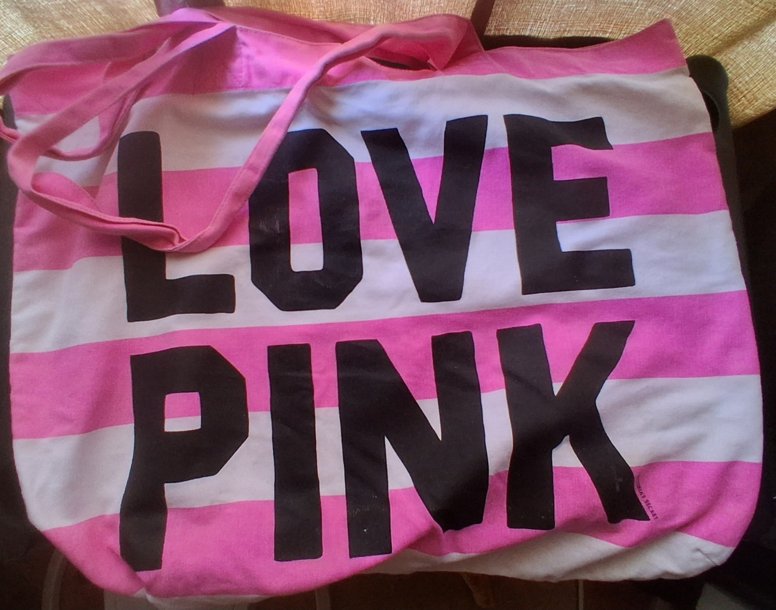 PINK Love Theme Pink & White Striped Tote Shoulder Bag w/ Logo Accent