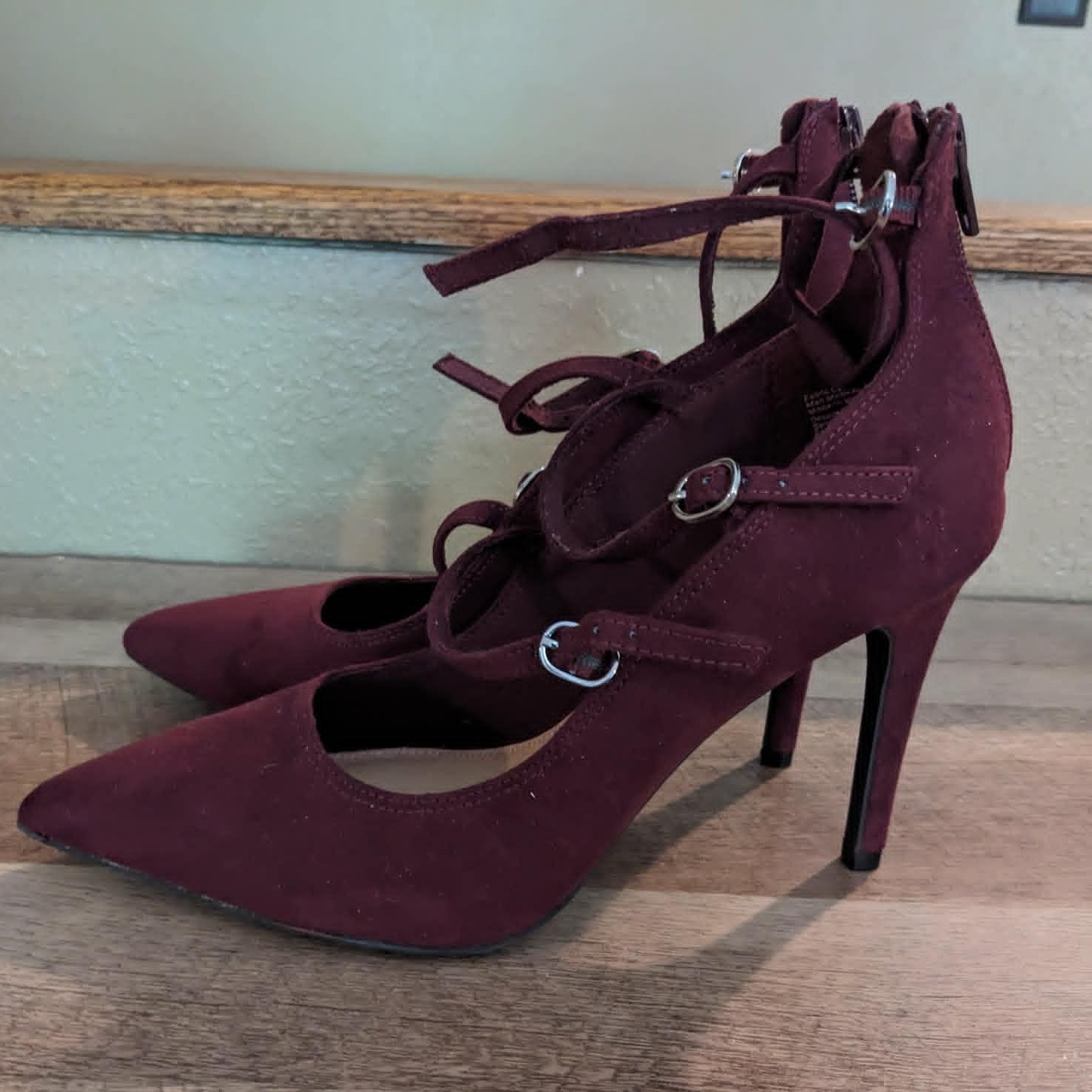 Christian Siriano for Payless Wine Colored Heels 3 Strap Cage 4 inch 7W – VGUC