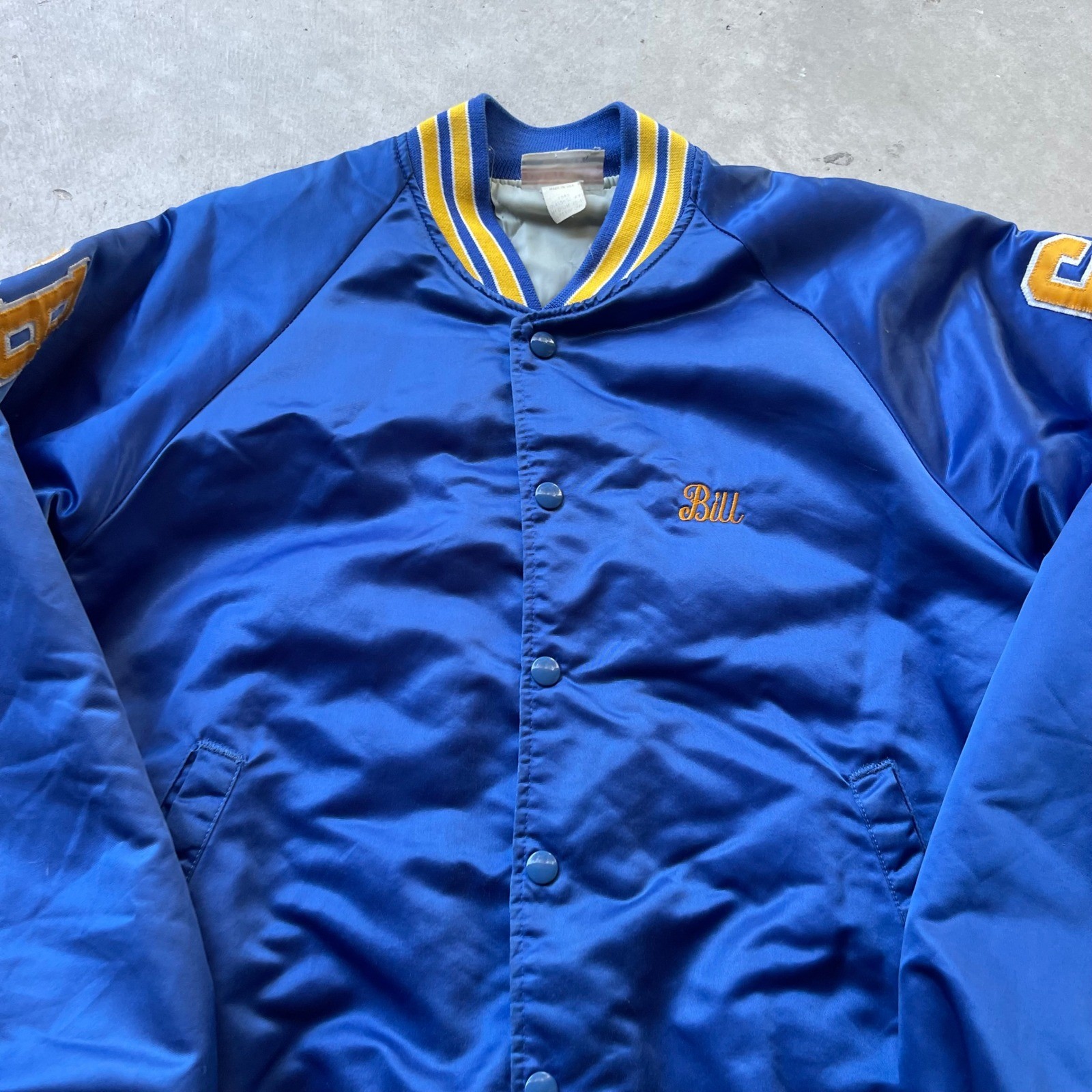 Vintage Hartwell Satin Varsity Jacket Blue Yellow Suburban Exteriors Mens Medium