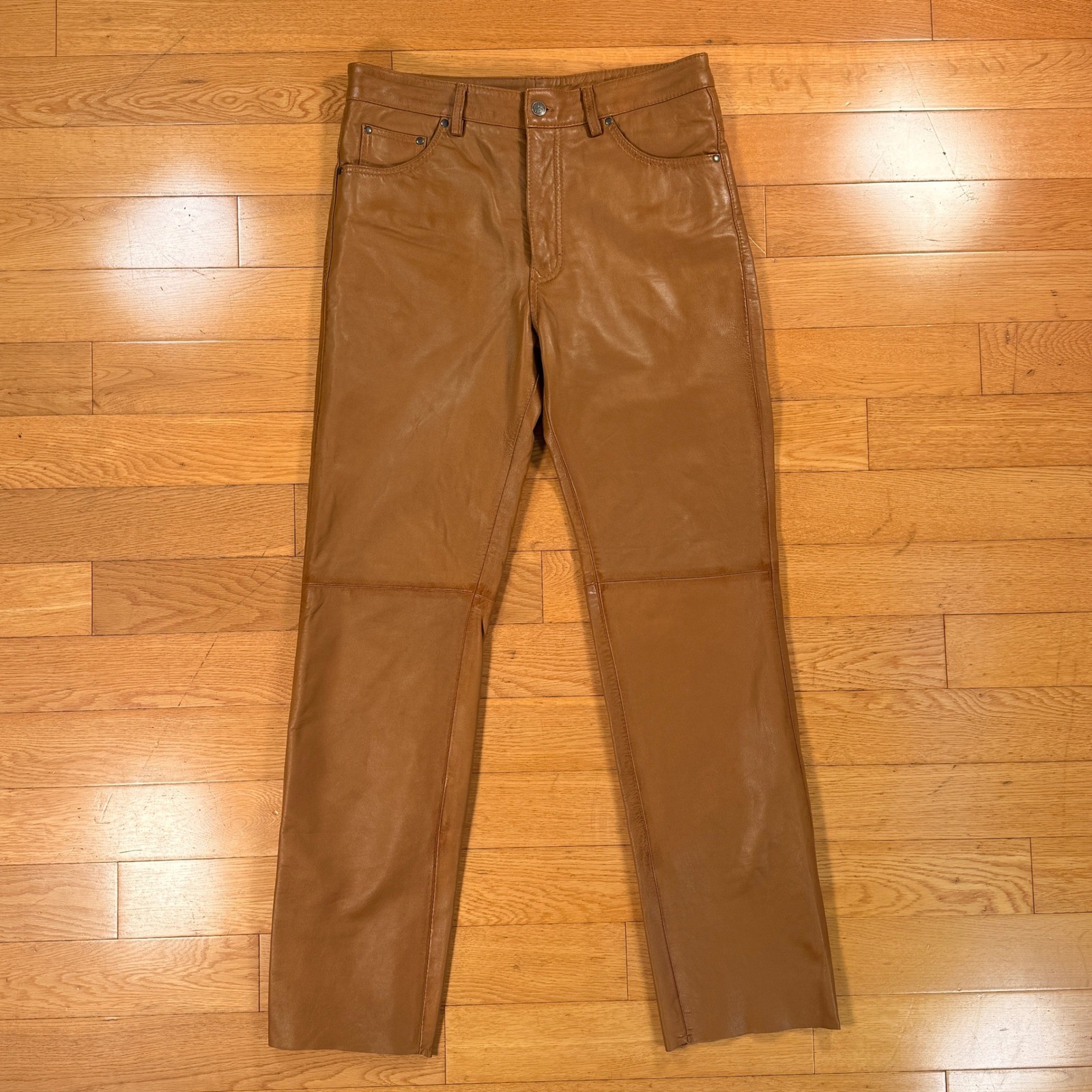 Leather Specialists Mens Tan Brown Genuine Leather Straight Leg Pants Size 32