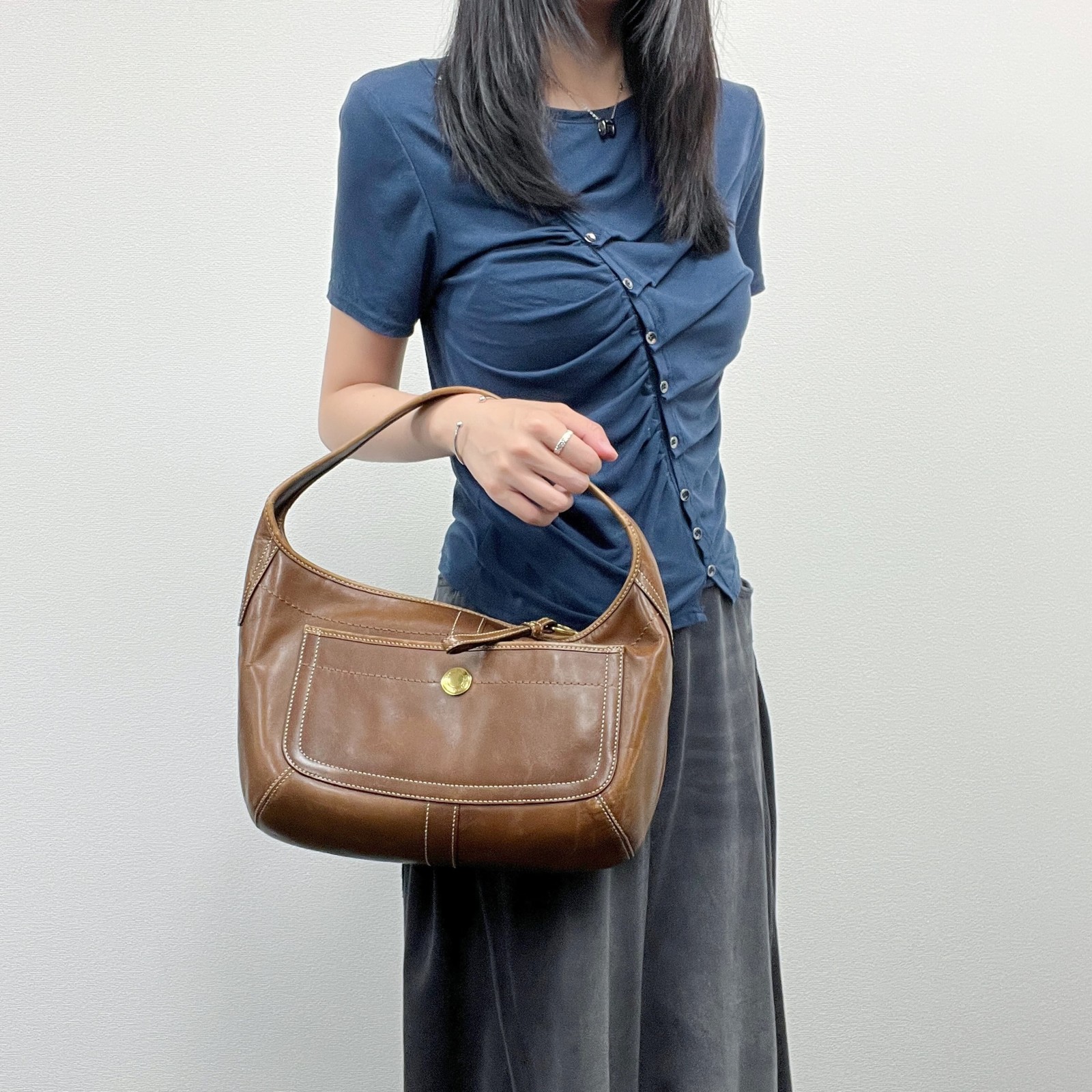 COACH Vintage Brown Leather Shoulder Bag Gold Hardware 11.4in HboC260603a04