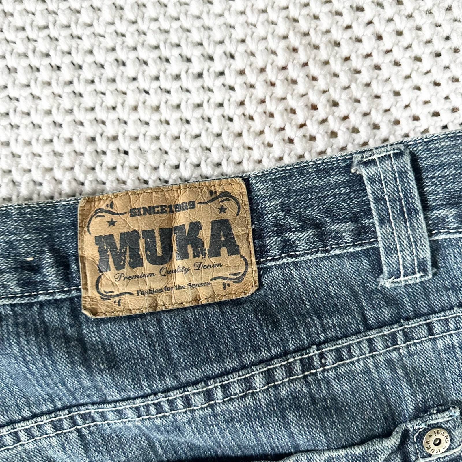 Muka Jeans Baggy Y2K Airbrushed Skull Stitches All Over Design Grunge Jeans 42