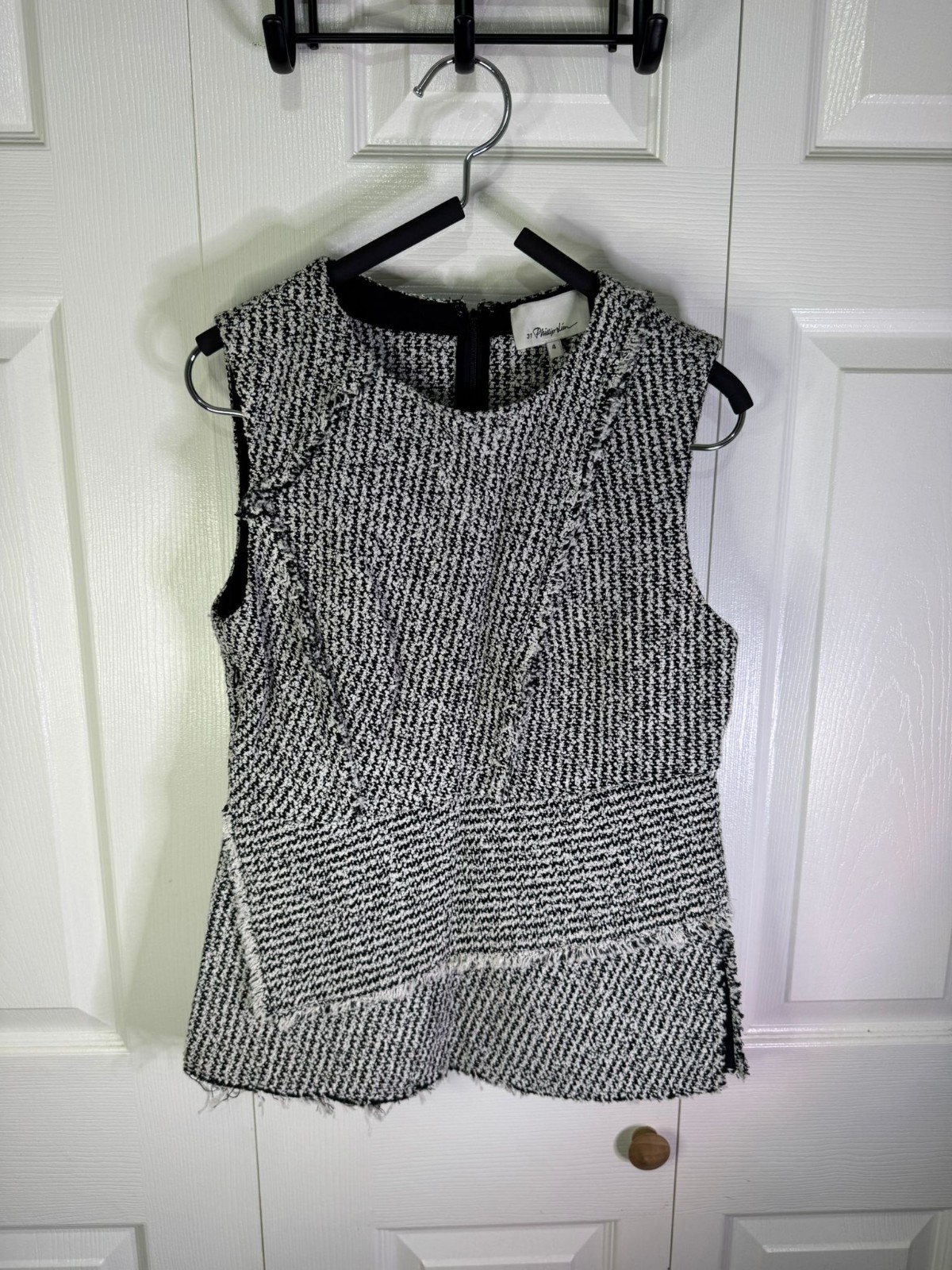 3.1 Phillip Lim Women’s Tweed Sleeveless Top Size 4 Black White Invisible Zipper