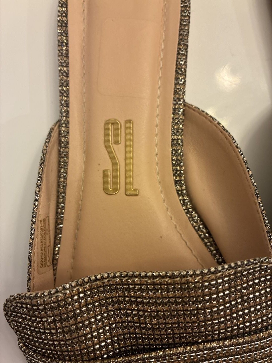 Santa Lolla Gold Sparkle Pointed Toe Mule Slides
