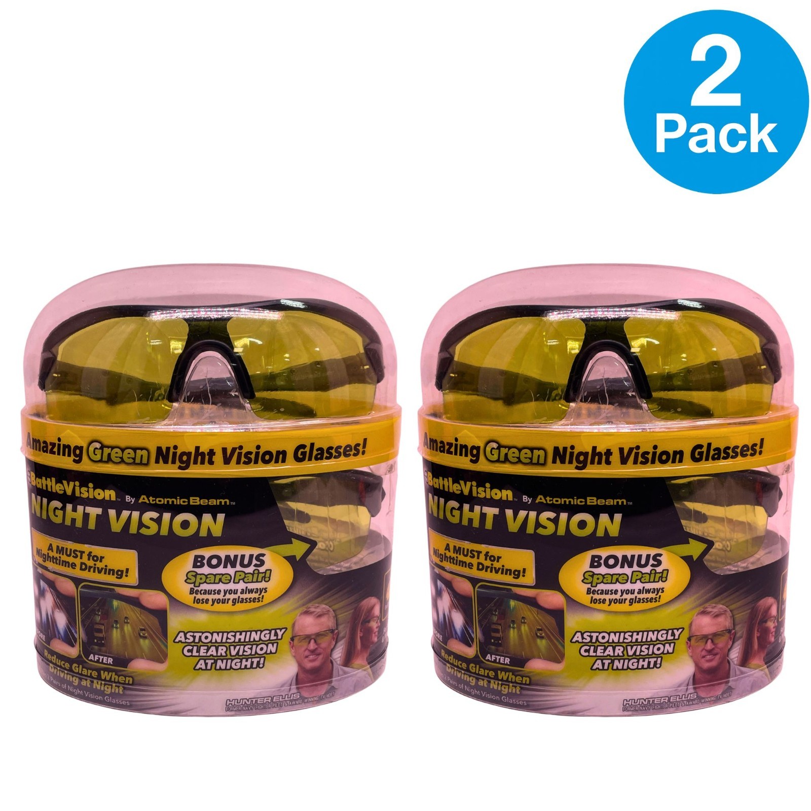 Battle Vision Night Vision Sunglasses Bright Green 2 Pk Two Pack NOS