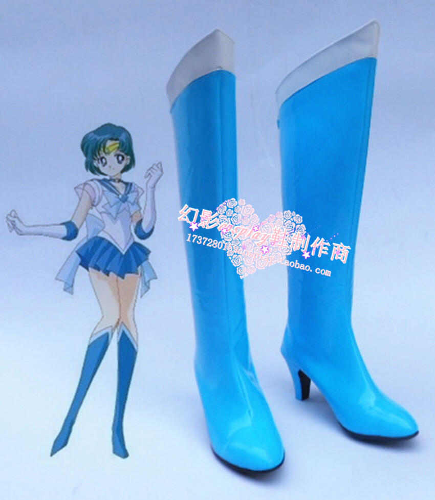 Sailor Moon Sailor Mercury Ami Cosplay Halloween Long Cosplay Shoes Boots H016