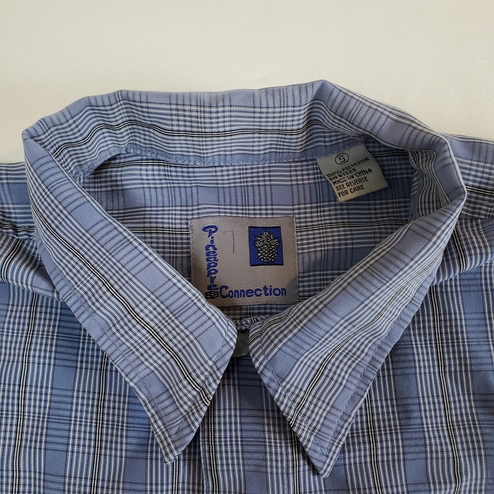 Pineapple Connection Blue Plaid Polyester Small Button-Up Casual Beach Shirt Top