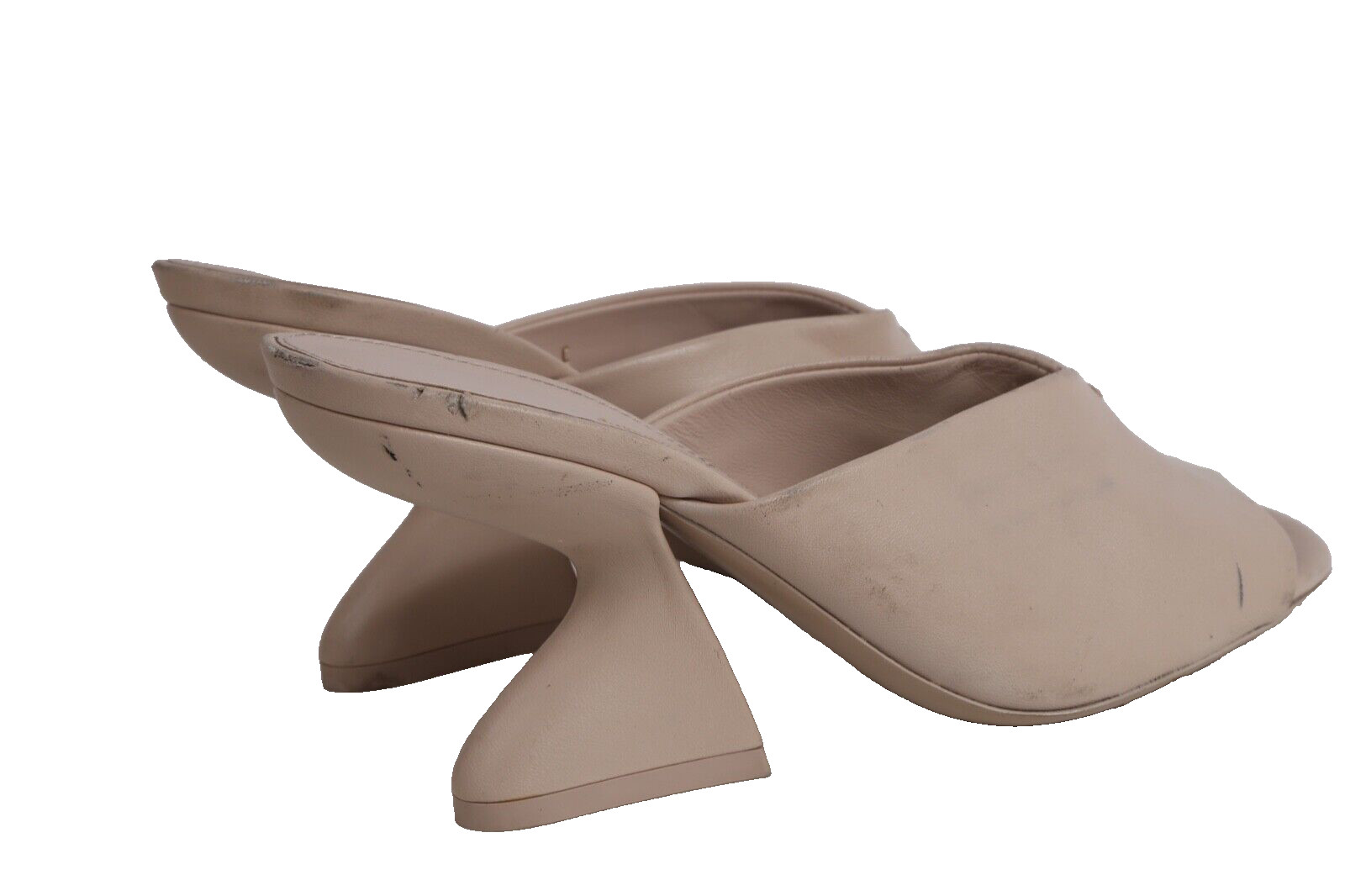 Salvatore Ferragamo Sansu Carrara Cream Leather F-Heel Pointed Toe Mules Shoes 6