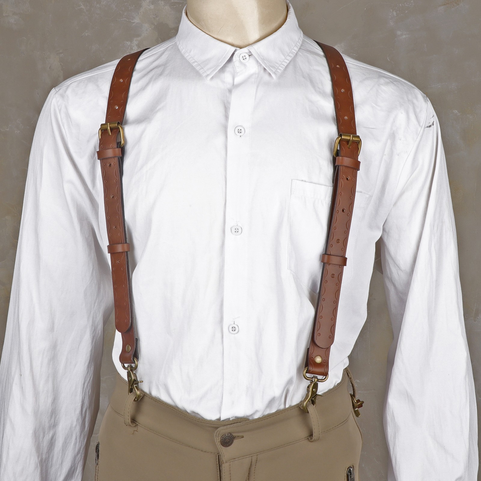 Vintage Leather X-Back Men Suspenders – Adjustable Heavy Duty Metal Hooks Casual