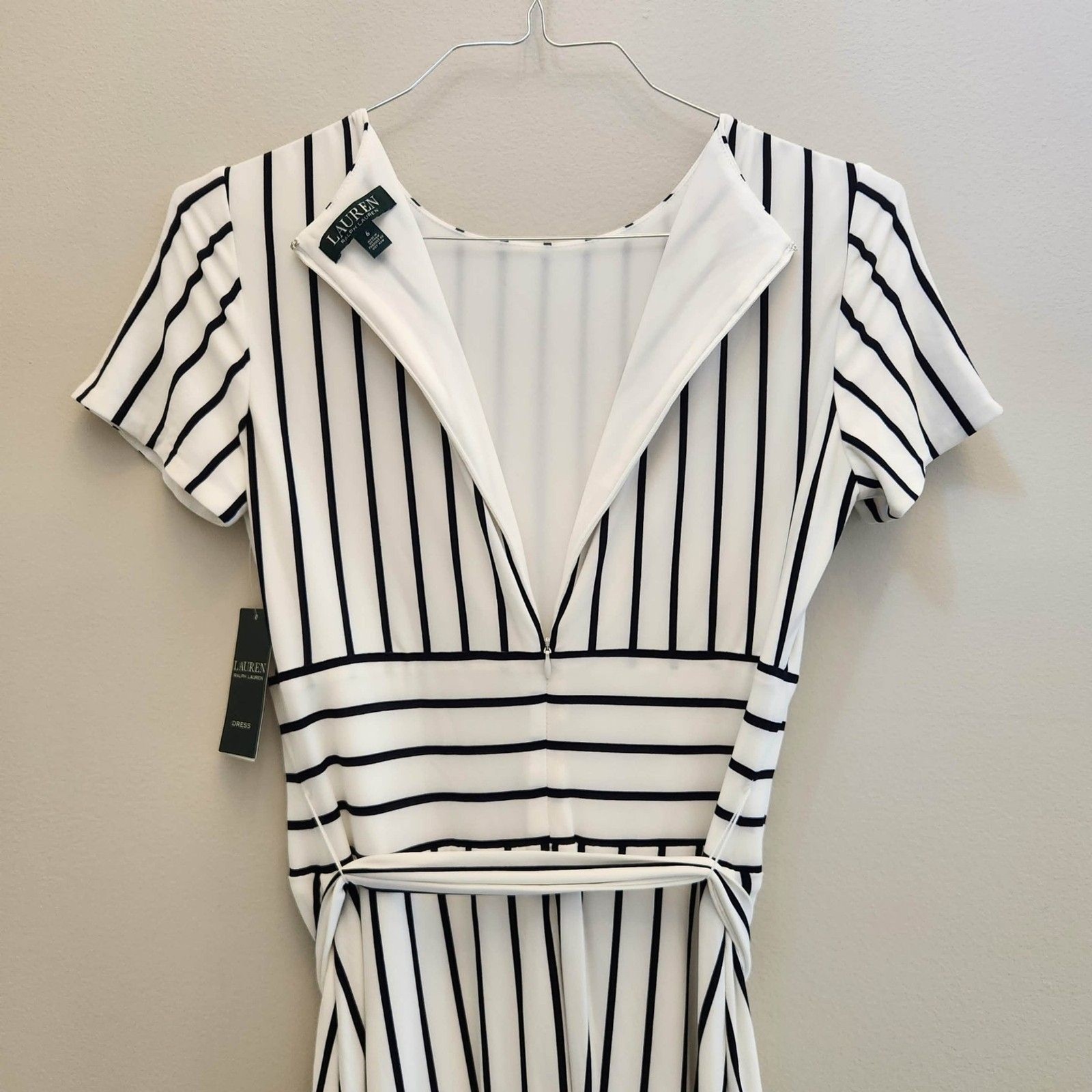 Ralph Lauren Striped Jersey Dress Navy Midi NWT $125 MSRP Nautical Old Money