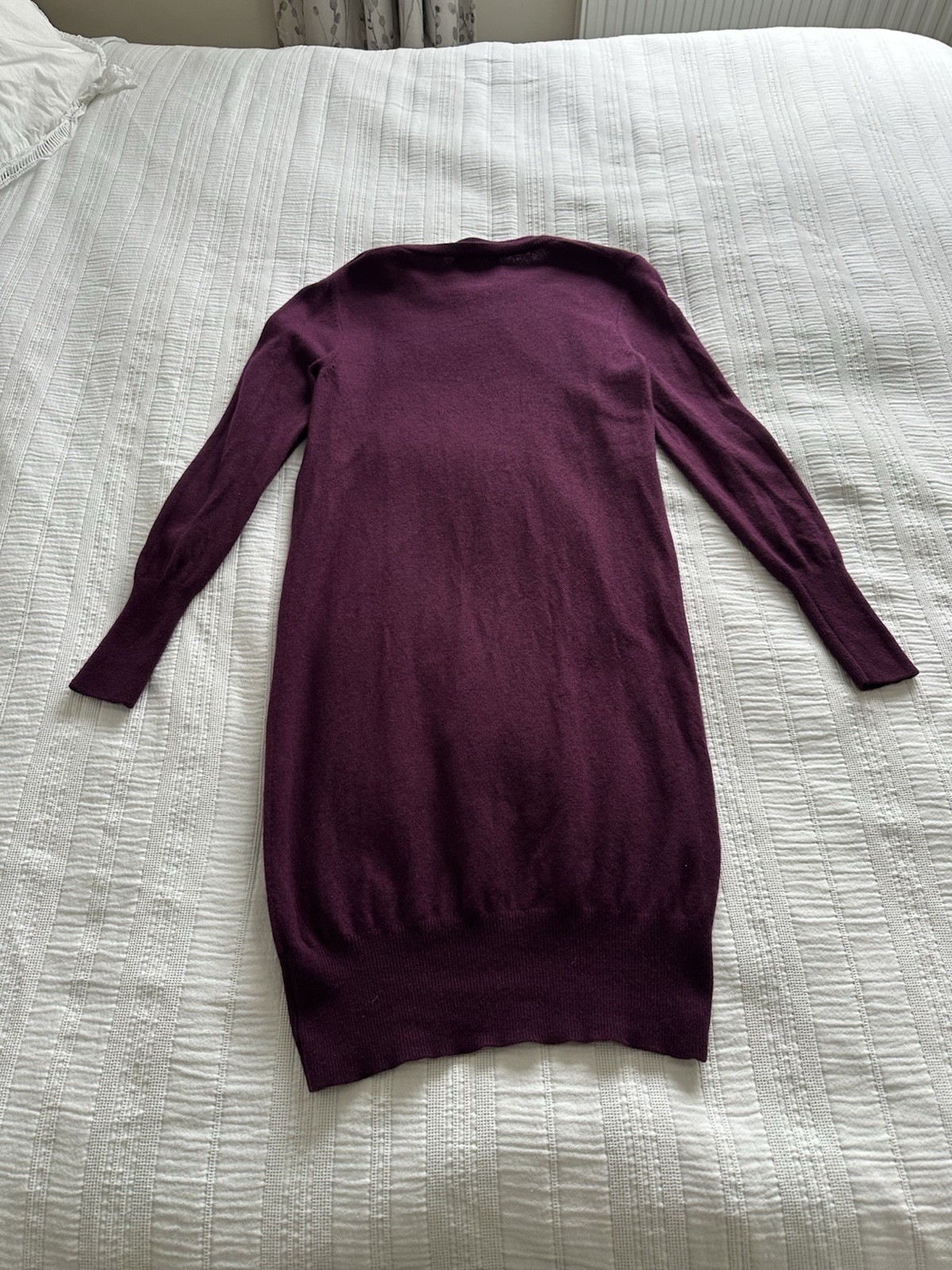 Jaeger Plum Purple Long Sleeve Knit Jumper Dress Size S 90% Wool 10% Cashmere