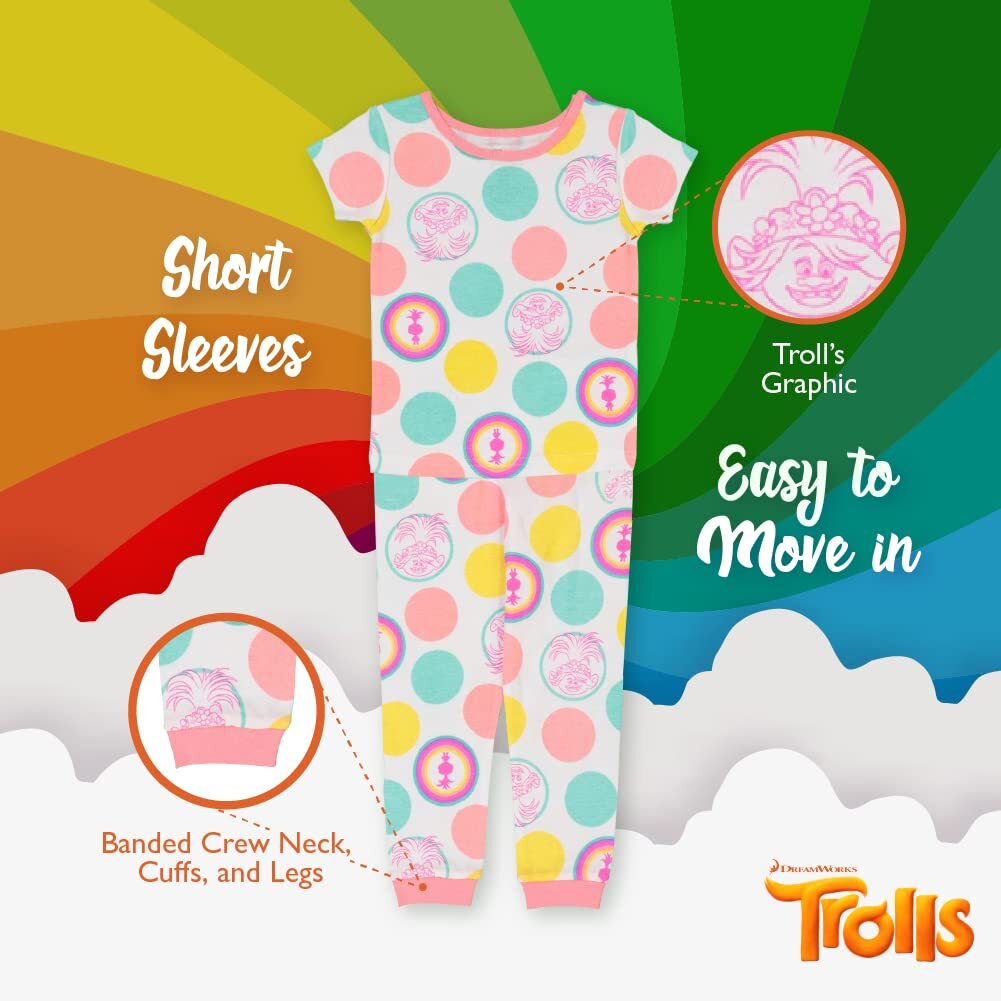 DreamWorks Girls’ Little 4-Piece Trolls Pajama Set, LET’S CHILL, 3T