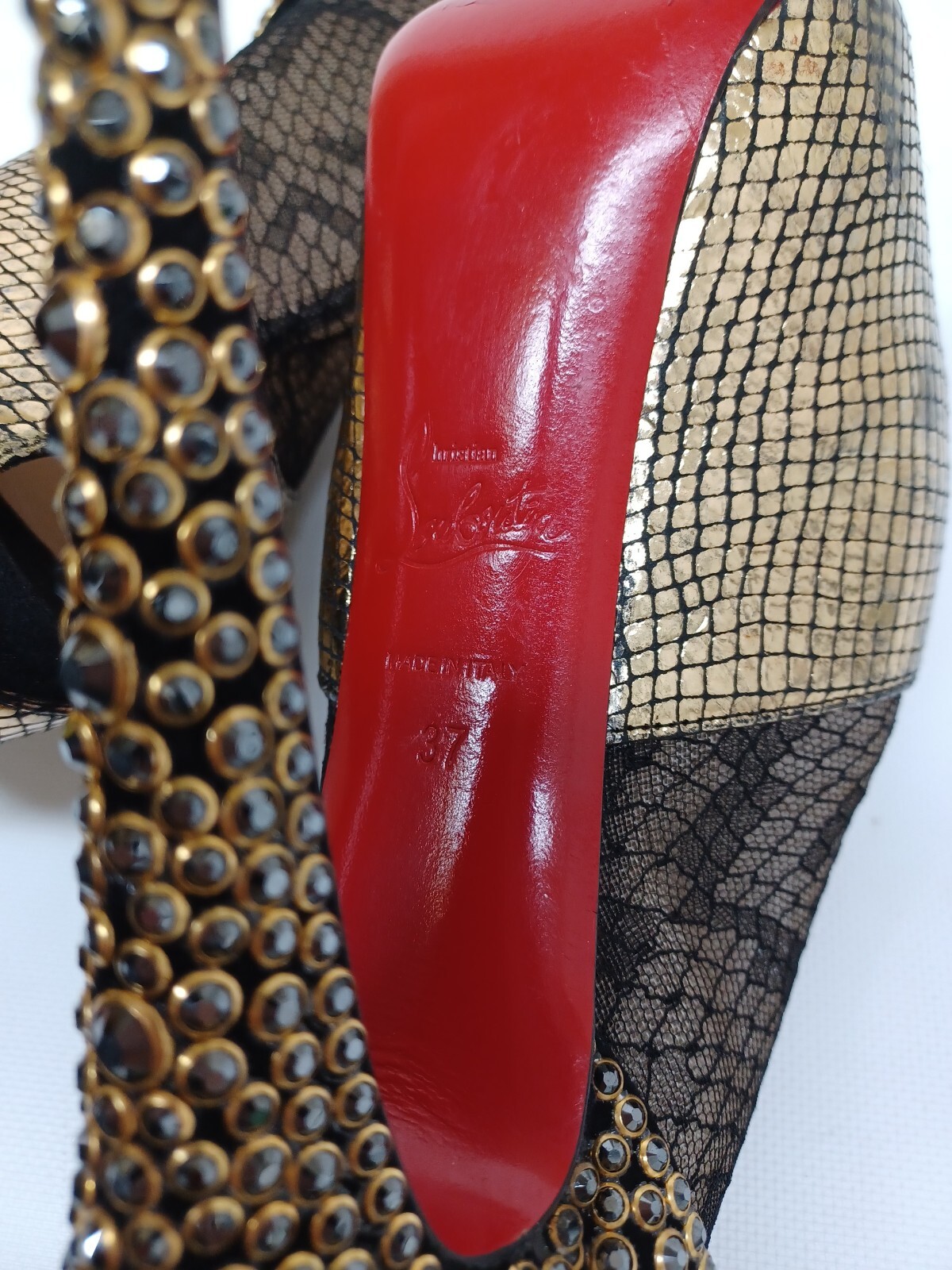 $3600 CHRISTIAN LOUBOUTIN 37 Booties Heels Aeronotoc Strass Platform Gold 160