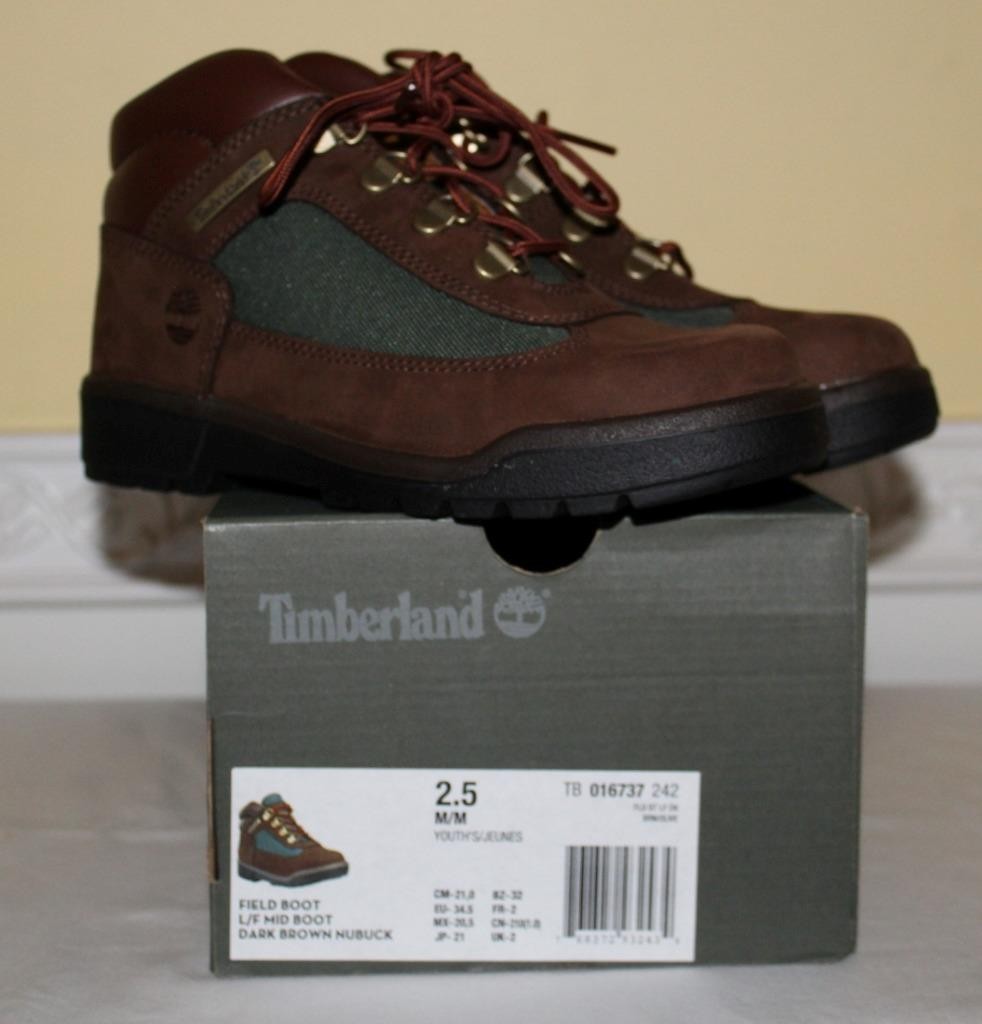 Boy’s YOUTH TIMBERLAND Field Mid Boot Dark Brown Nubuck LEATHER BOOTS Size 2.5