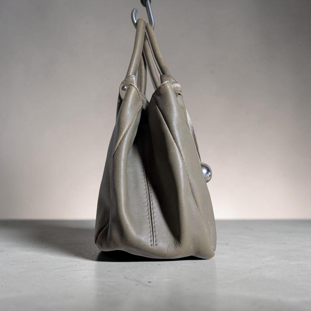 Furla Green Khaki Leather Shoulder Bag Women Double Handle 10.6×8.3×5.1 in