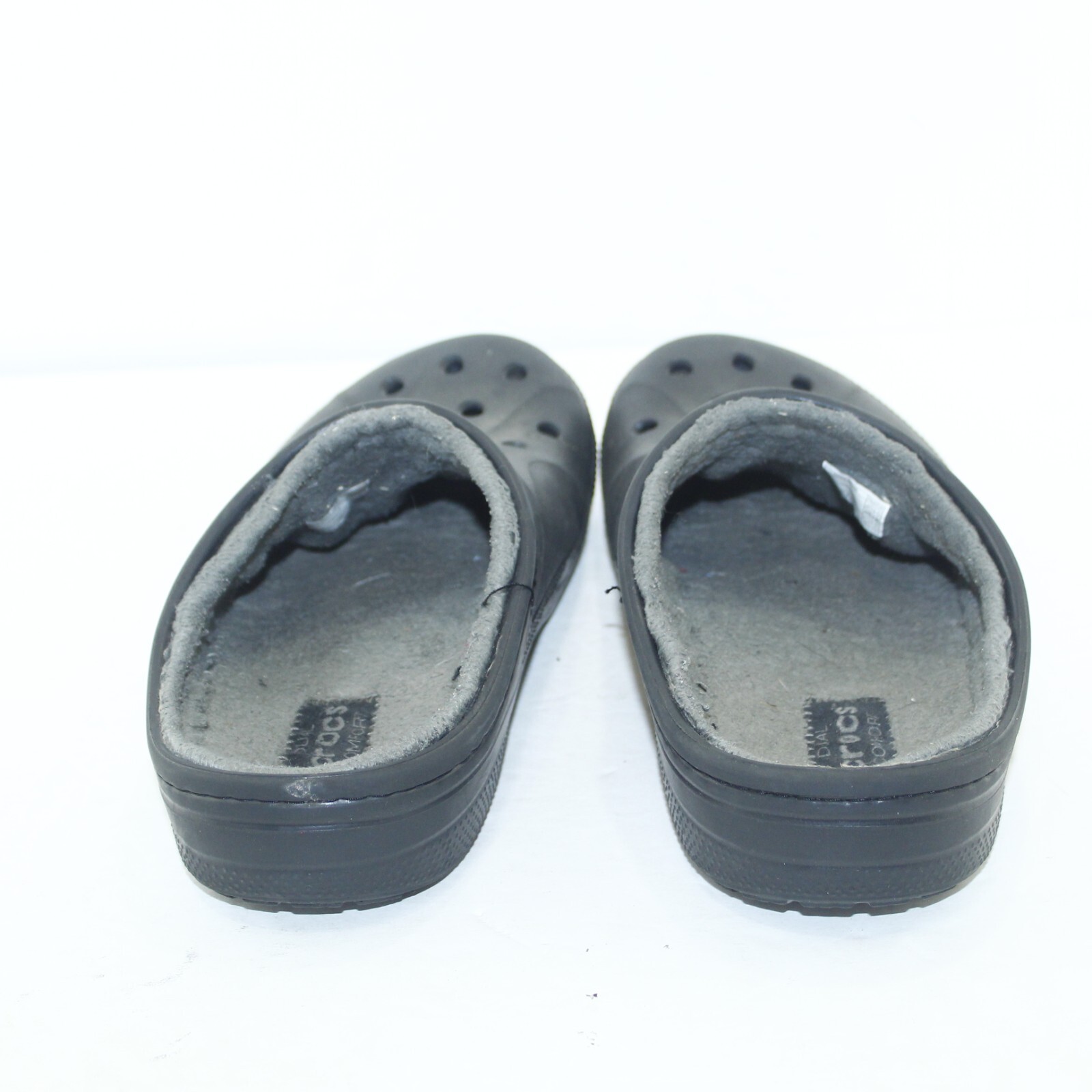 CROCS mens slip on clogs shoe size 9 M black all rubber upper fabric lining
