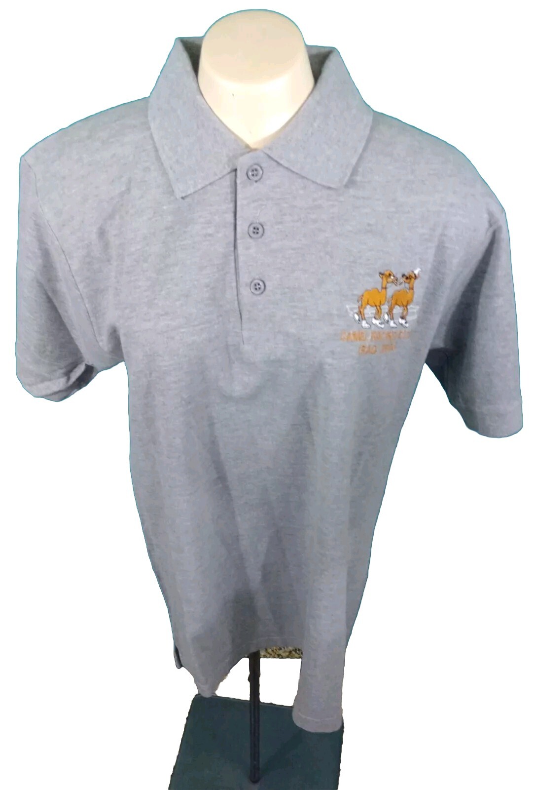 CAMEL Racing Club IRAQ 2004 AAFES GRAY POLO Short Shelve Shirt One Size Fit Most