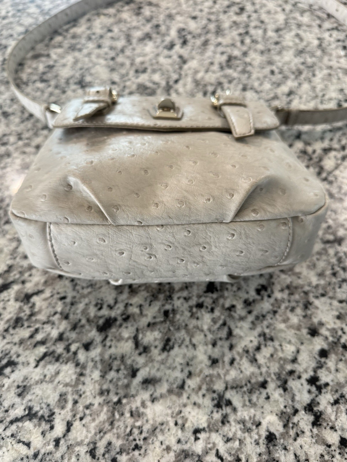 Marc by Marc Jacobs Gray Ostrich Shoulder Bag Turn Lock Buckle Silver Hardware