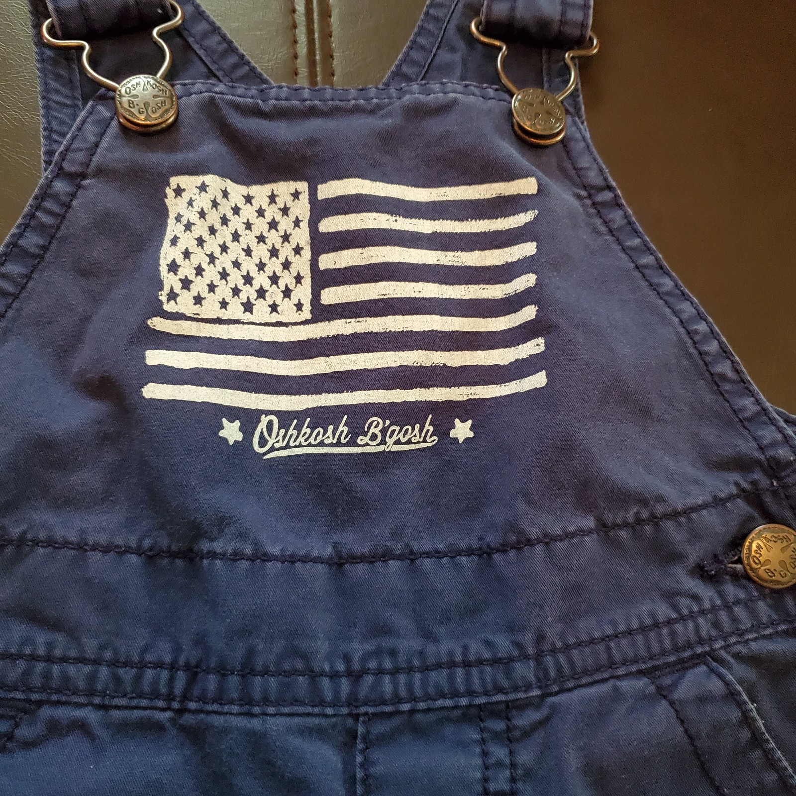 Oshkosh B’gosh Baby Overalls Shortalls 6-9M Blue US American Flag 6-9 Months
