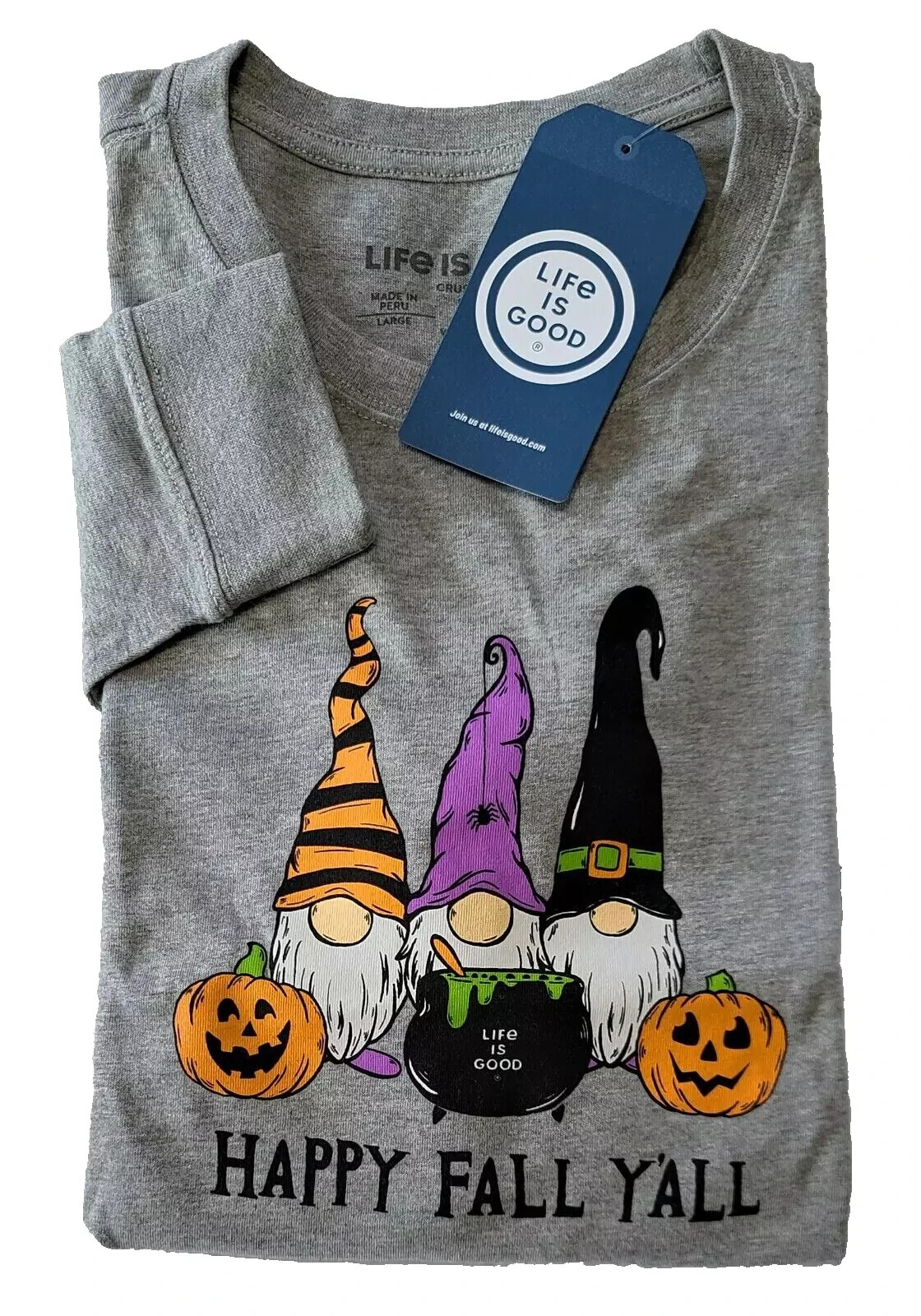 Life Is Good LS Shirt Crusher Tee Gnomes HAPPY FALL YALL Chest47in Womens XL