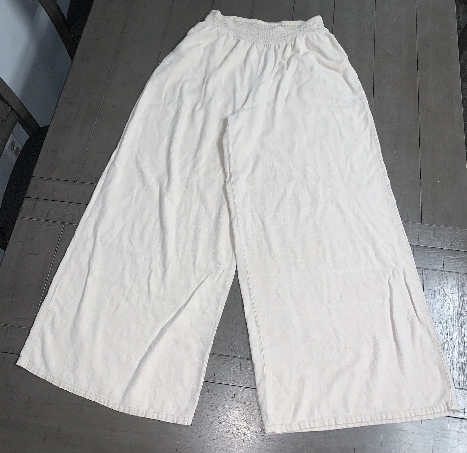 A1 MEDIUM BEIGE COCO & JAIMESON LINEN WIDE LEG CROPPED CASUAL ELASTIC WAIST PANT