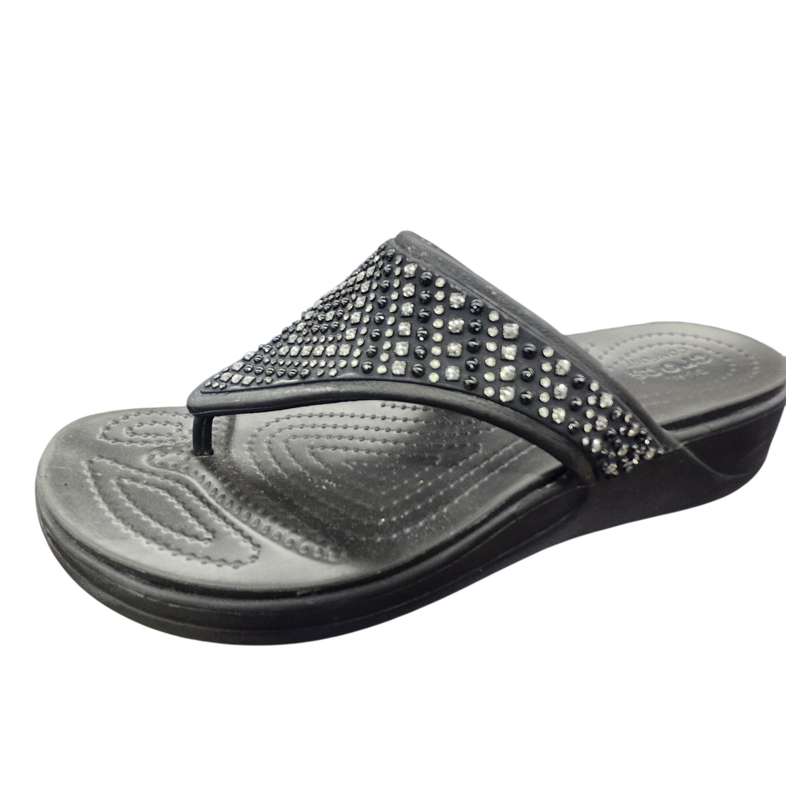 Crocs Monterey Shimmer Wedge Flip Sandal Womens size 9 M Black