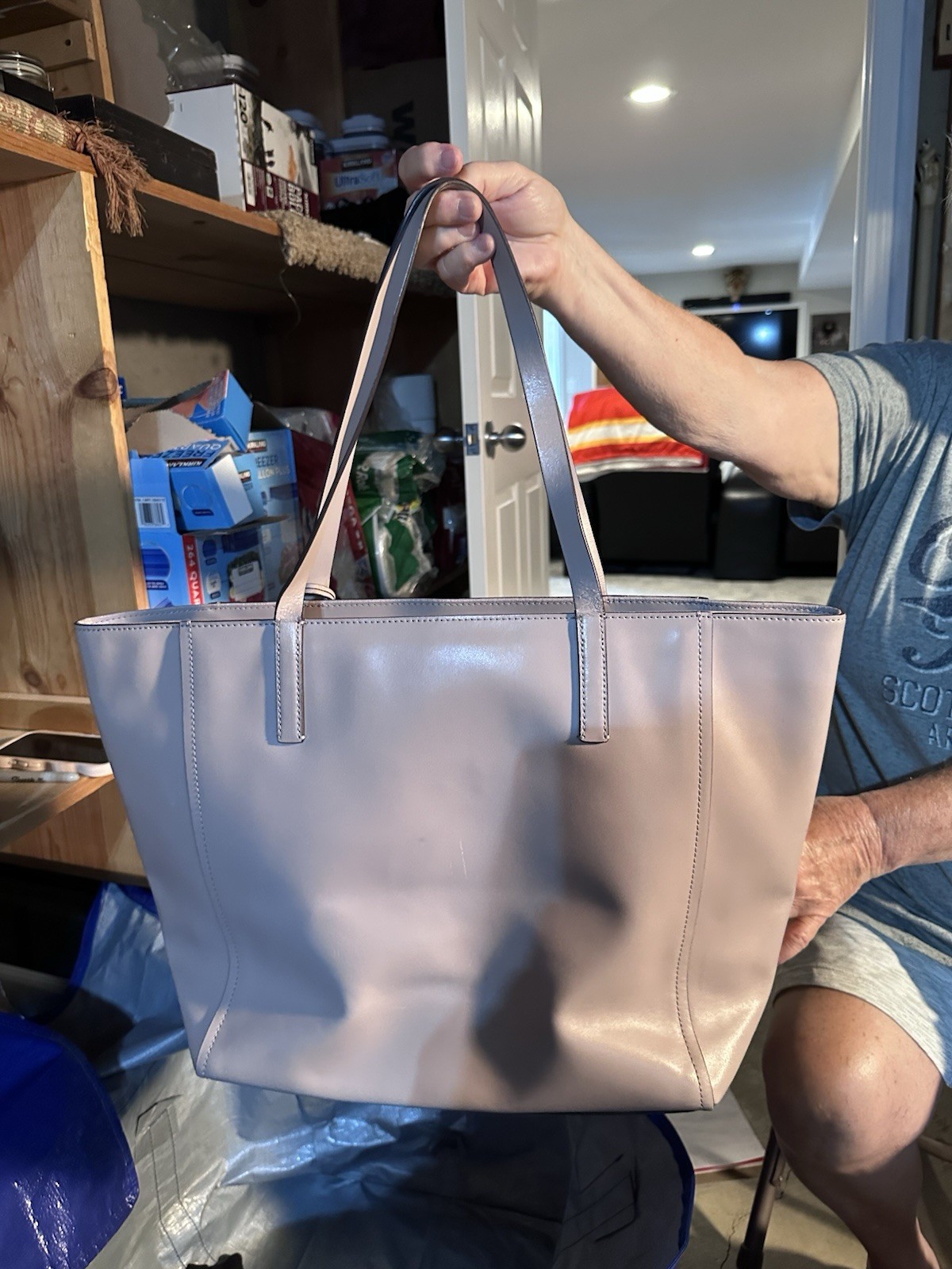 kate spade new york Large Tote Bag Taupe Zip Top Inner Pockets Charm Gold