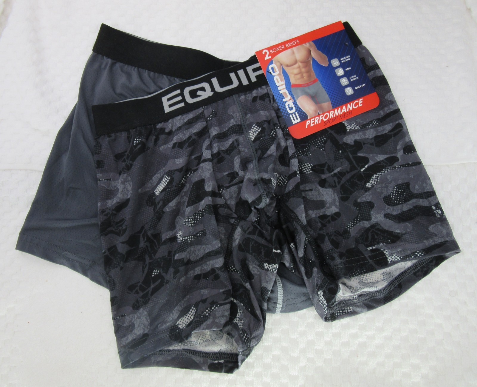 New set of 2 EQUIPO performance sport mesh BOXER BRIEFS GRAY camo print SMALL