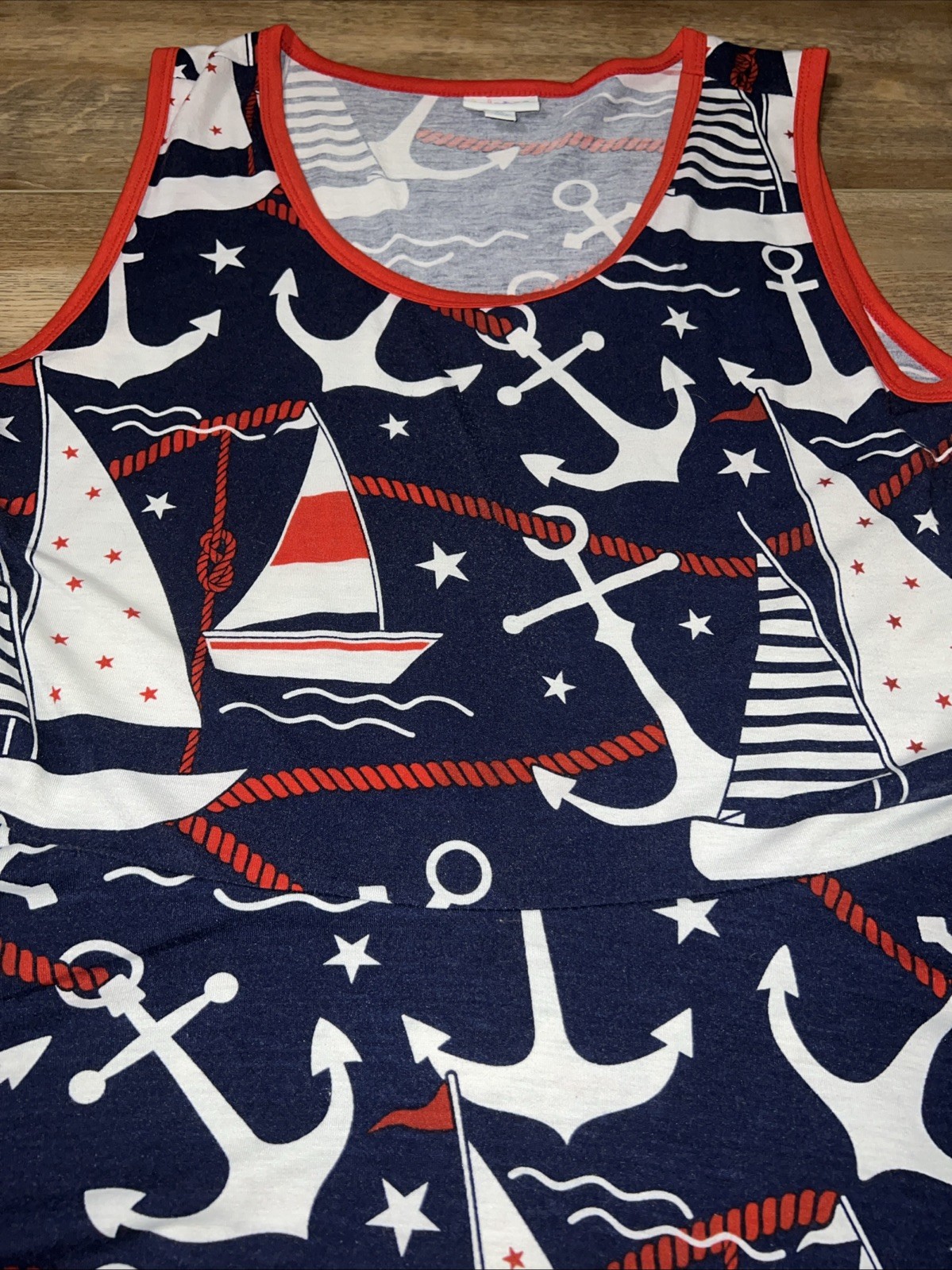 XL 18/20 16 LuLaRoe Nicki Dress Pockets Sleeveless Red/white/blue Anchor Sails
