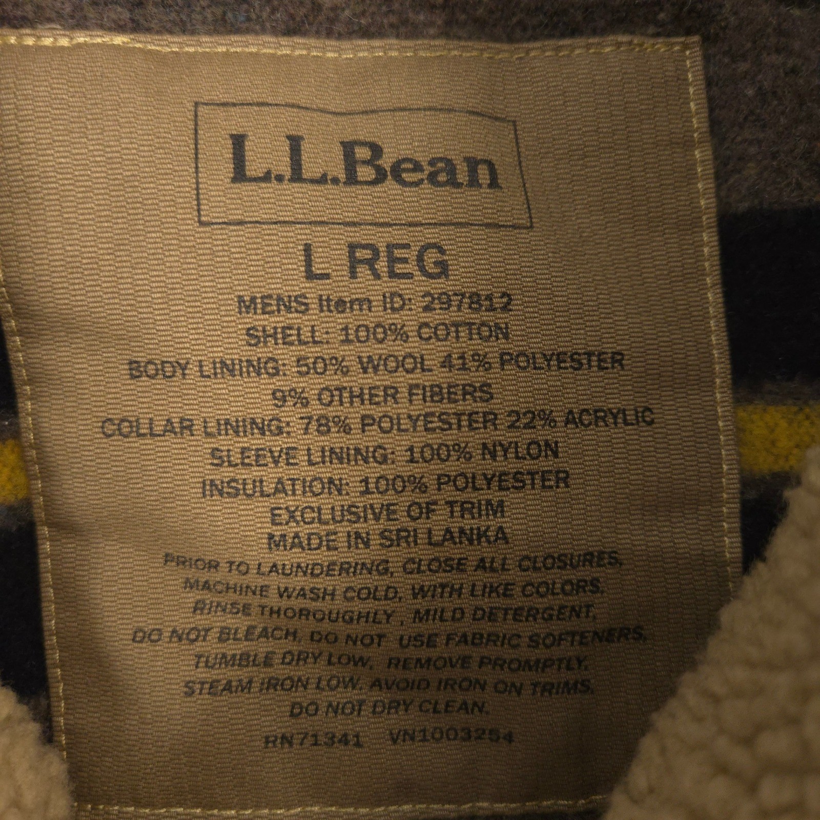 LL Bean Pine Ridge Jacket Mens L Khaki Wool Blend Blanket Lined Field Work Chore