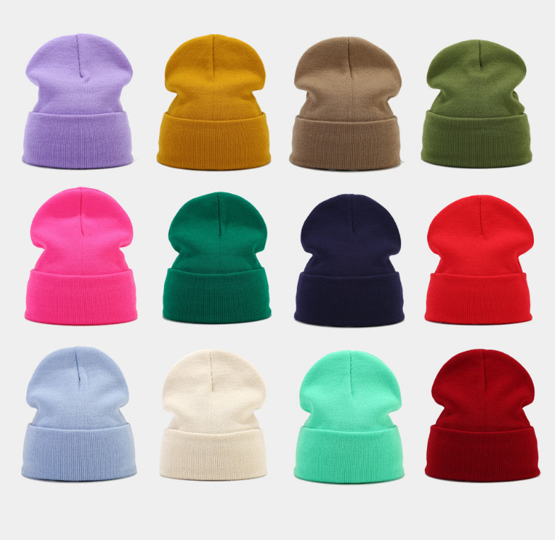 Solid Cuff Beanie Hat Plain Knit Winter Cap Slouchy Skully Ski Warm Men Women CF