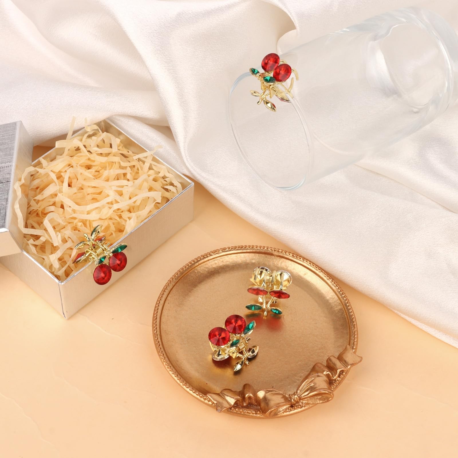 6Pcs Small Cherry Hair Clips Rhinestone 1 Count (Pack of 6), red
