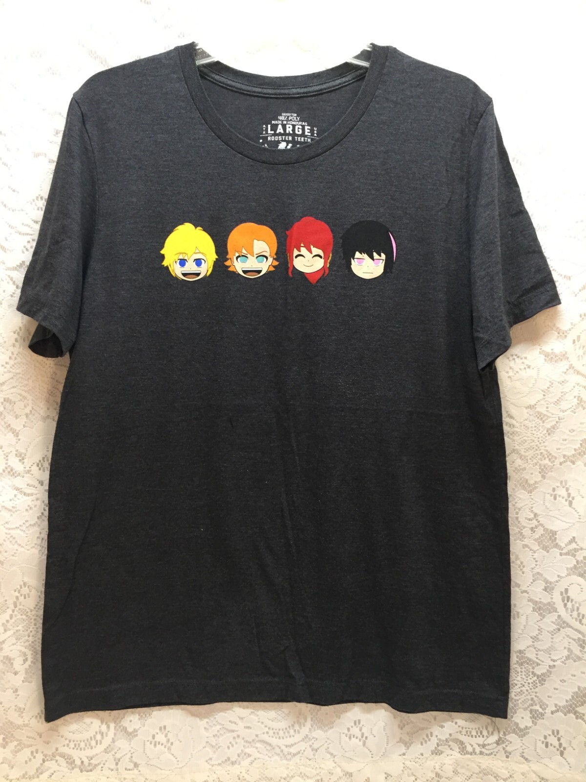 RWBY 4 Characters Rooster Teeth Men’s Graphic T-shirt Size L Dark Gray/Black
